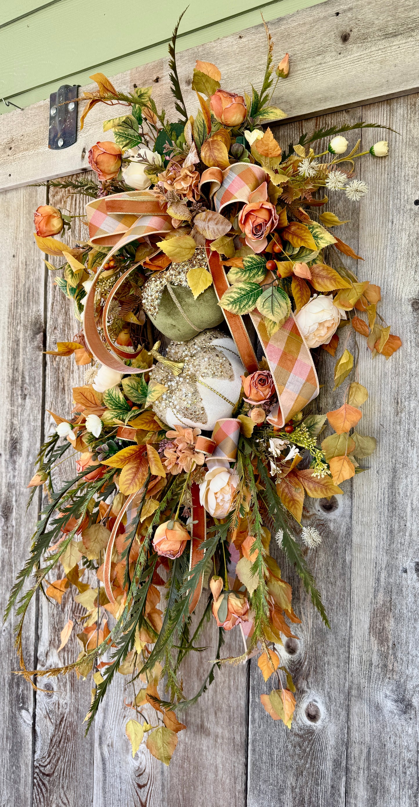 Luxury Fall Pumpkin & Rose Grapevine Wreath