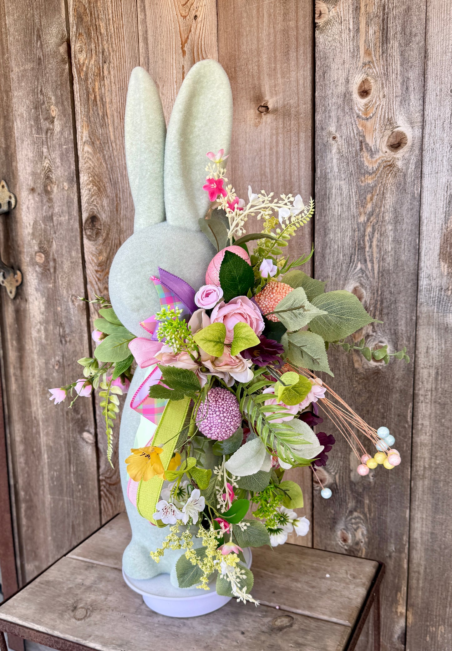 Easter Flocked Bunny Floral Arrangement – Spring Home Decor