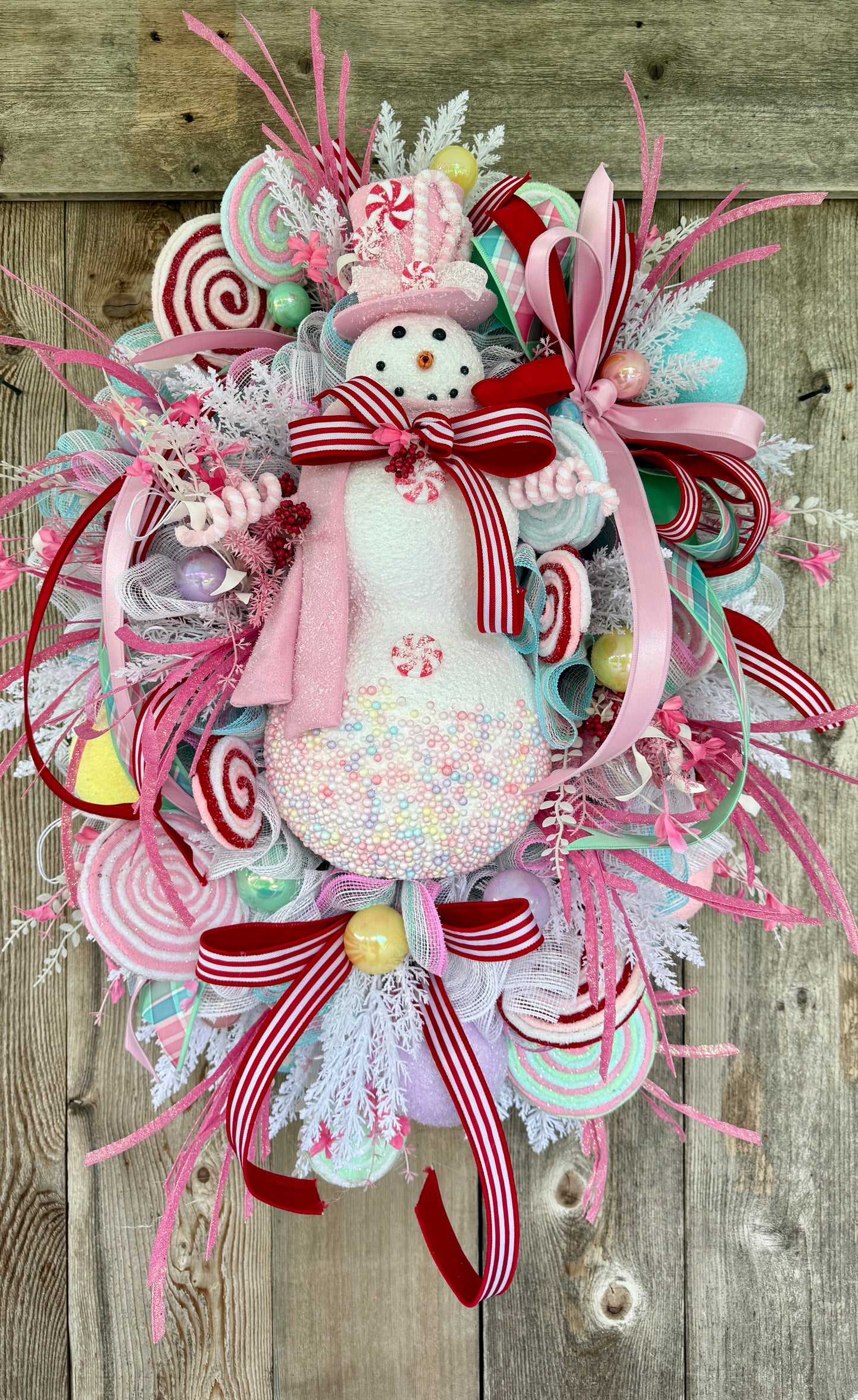 Whimsical Candyland Snowman Wreath