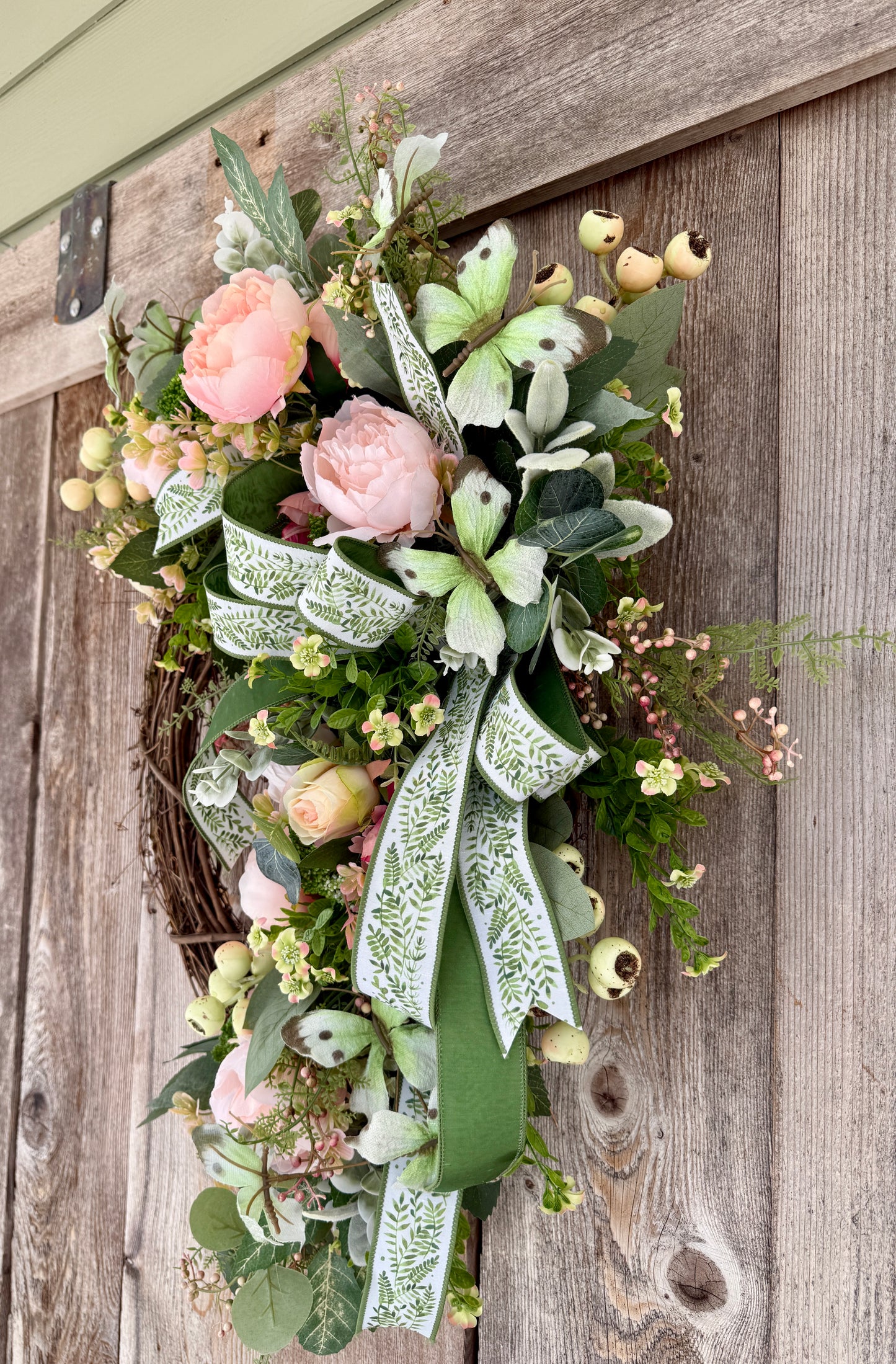 Blush Garden Grapevine Crescent Wreath