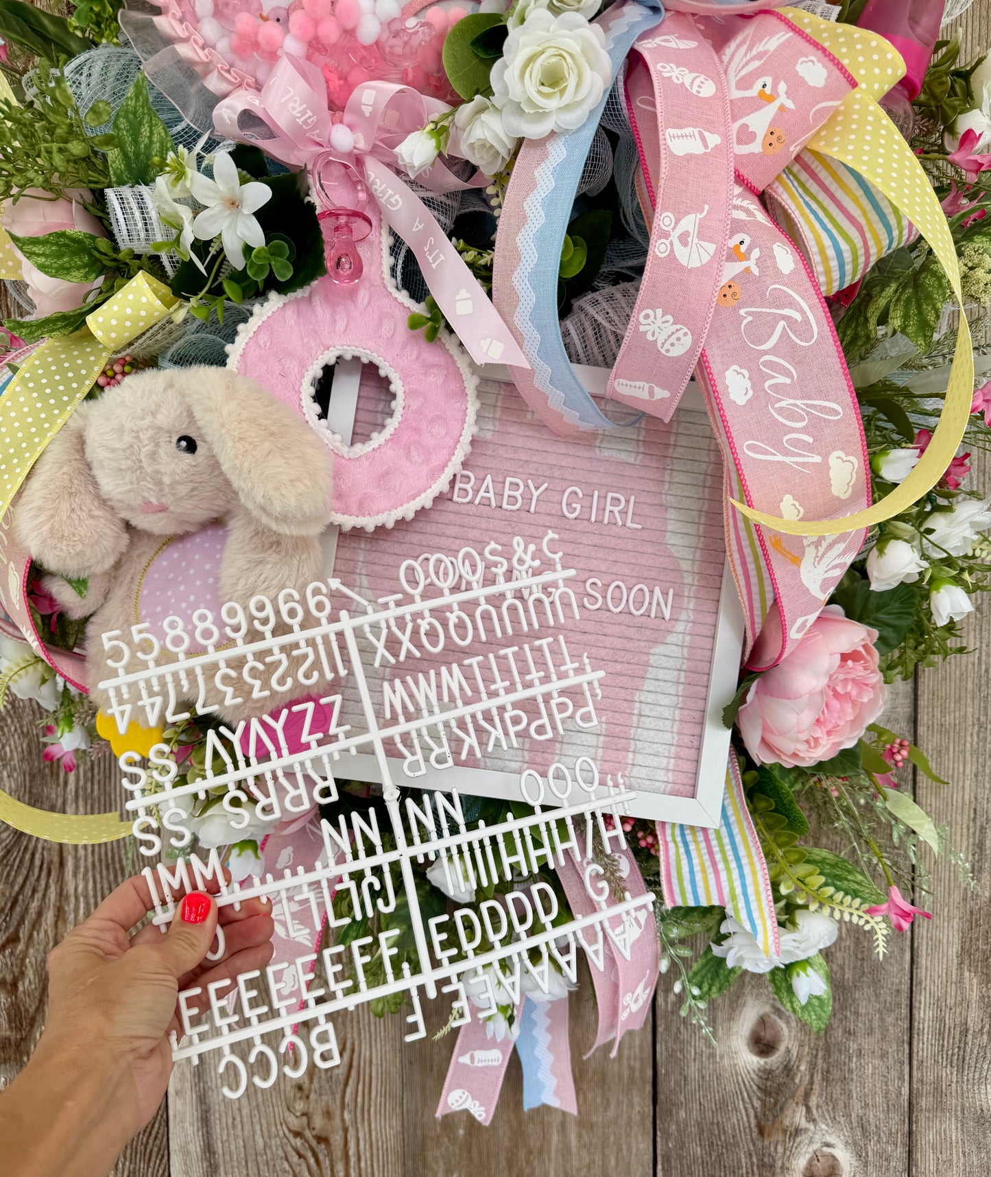 Baby Girl Keepsake Deco Mesh Wreath – Personalized Baby Shower & Nursery Door Hanger