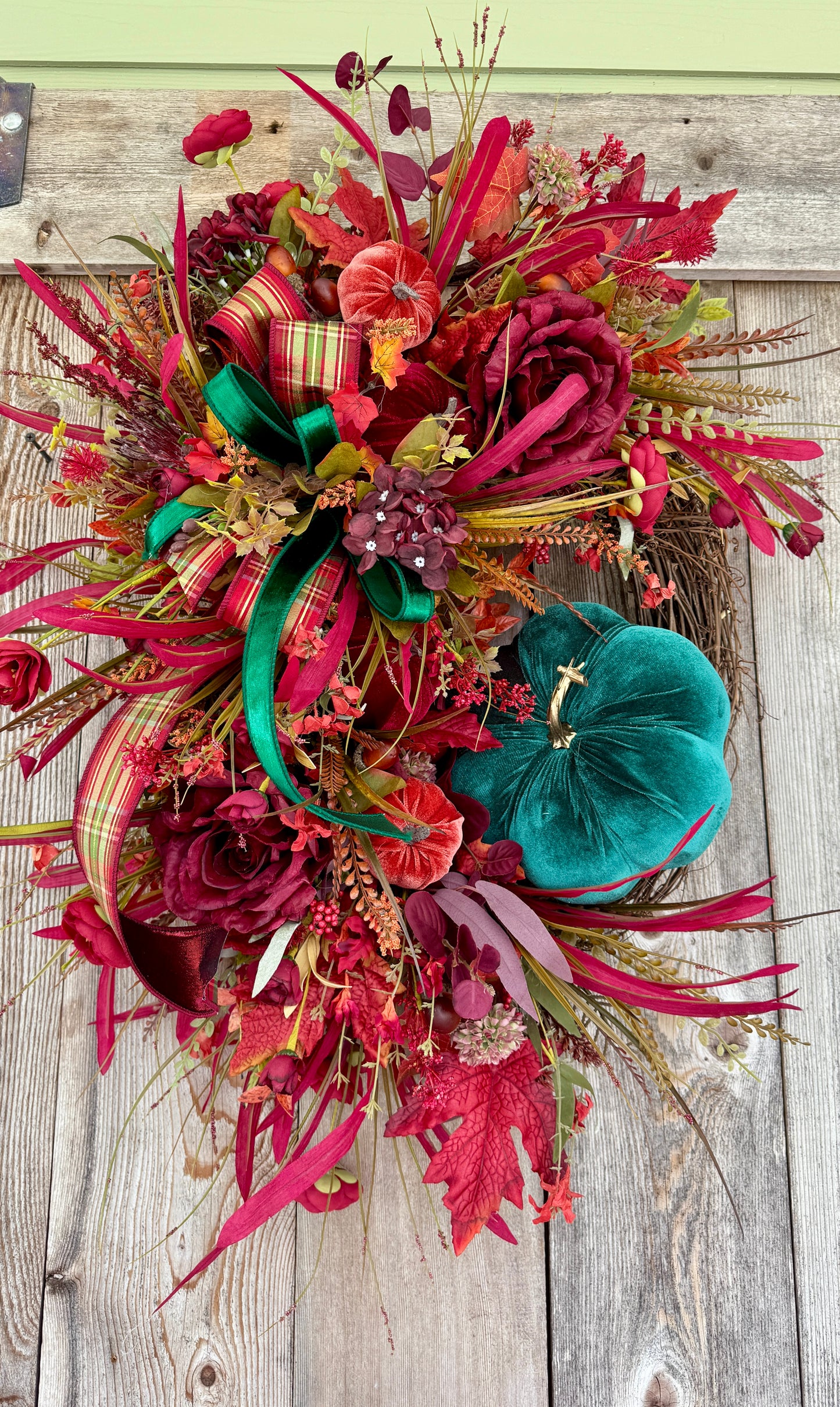 Velvet Pumpkin & Autumn Harvest Grapevine Wreath