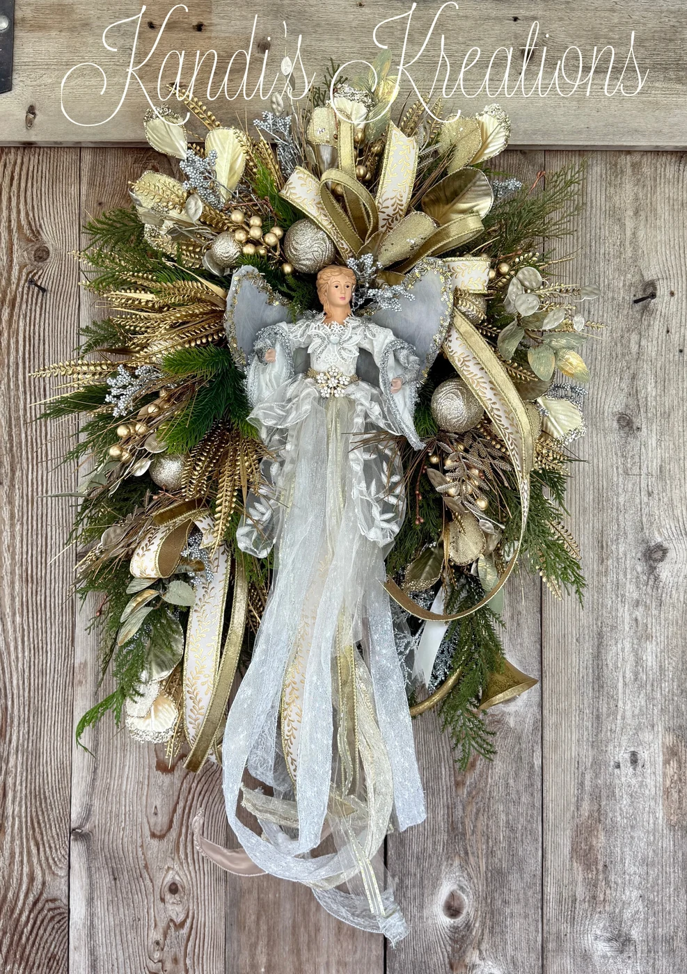 Elegant Christmas Angel Grapevine Wreath — handmade by Kandi's Kreations