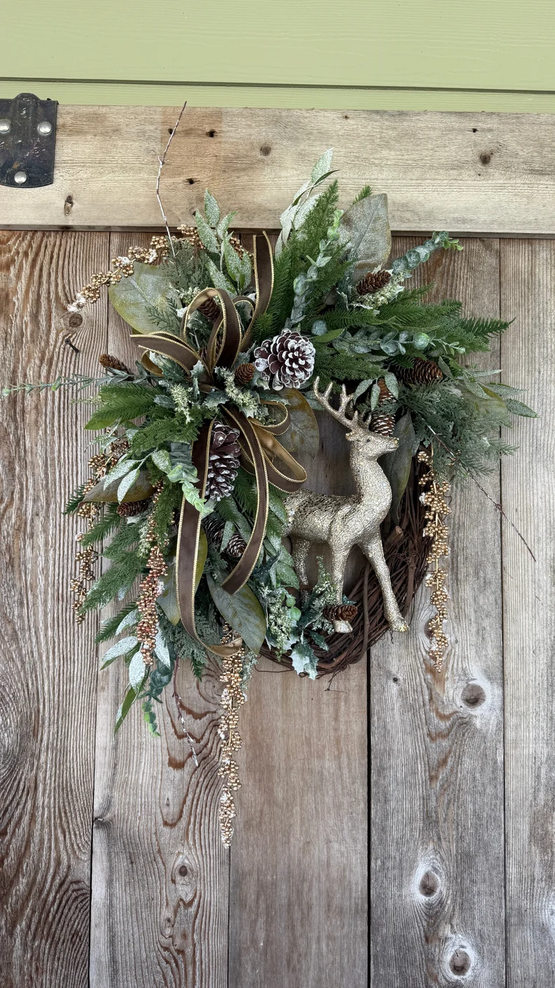 Elegant Champagne Gold Reindeer Christmas Grapevine Wreath — view 1 of 6