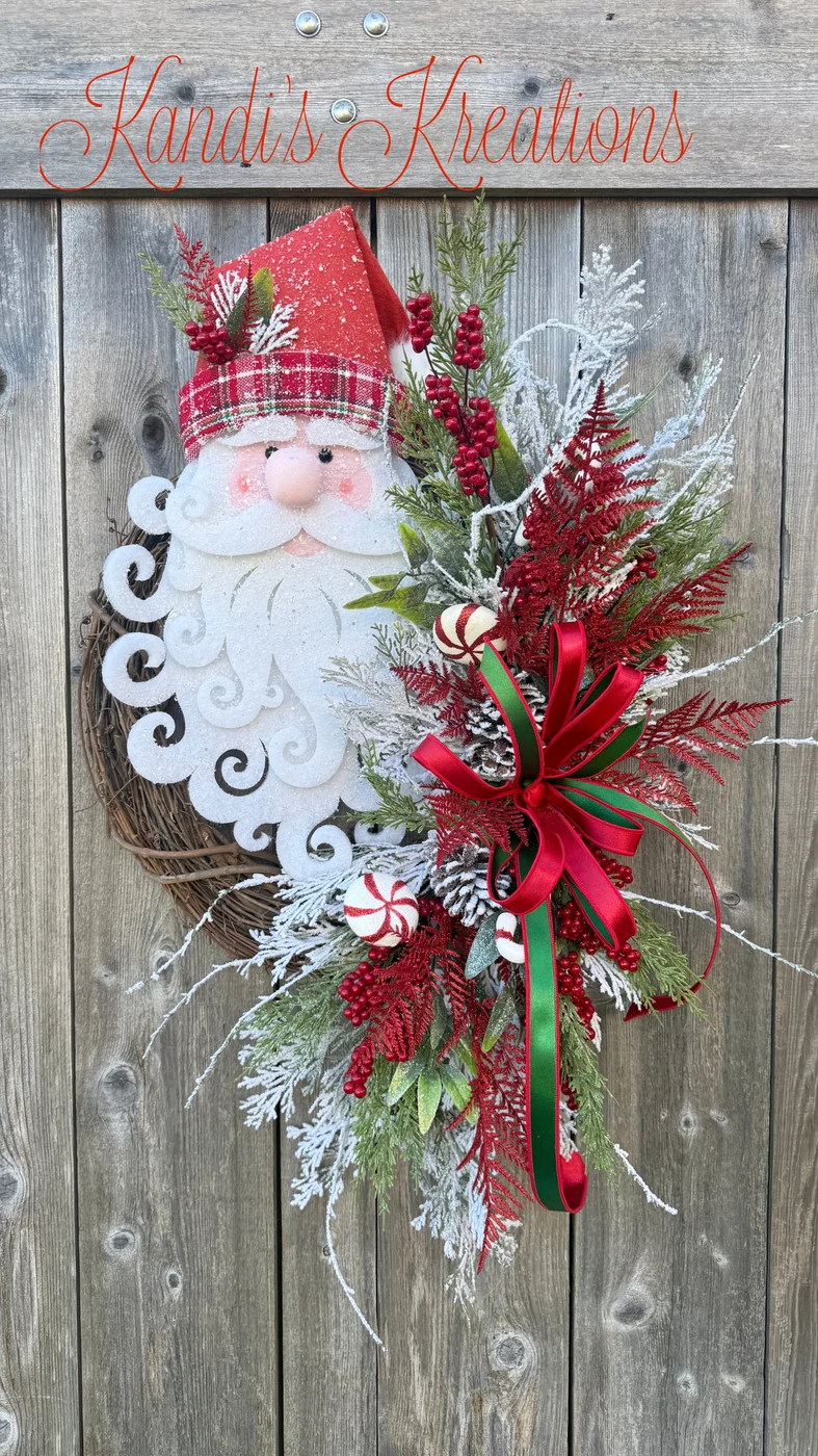 Whimsical Santa Christmas Grapevine Wreath — handmade by Kandi's Kreations