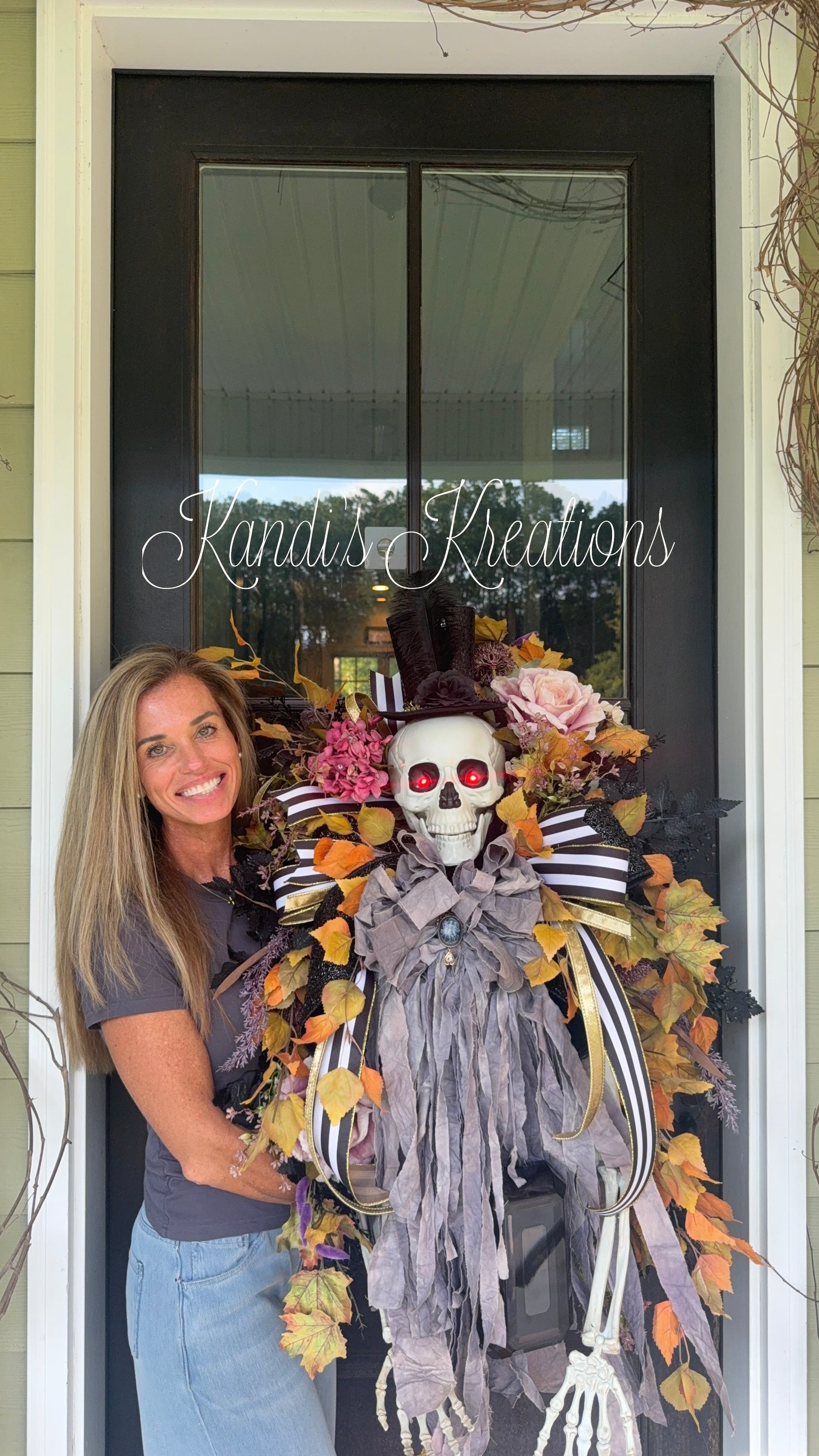 Gothic Halloween Skeleton Wreath, Light Up Skeleton Door Decor, Oversized Halloween Wreath, Victorian Halloween Decor, Luxury Fall Wreath