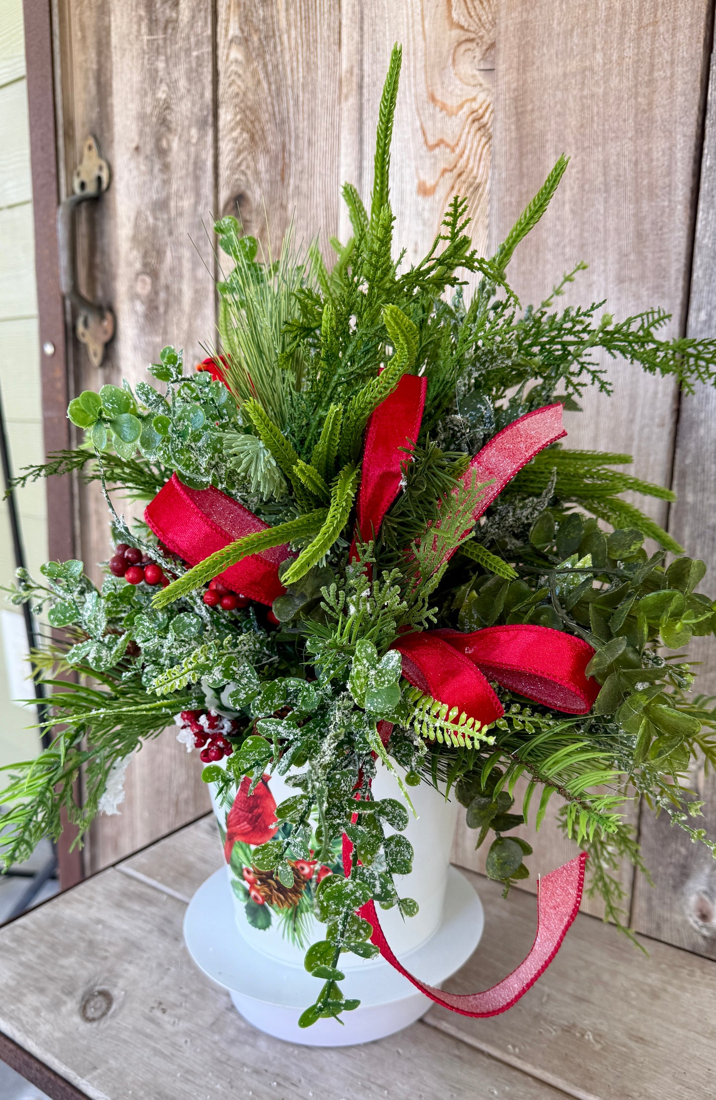 Classic cardinal winter/ Christmas arrangement