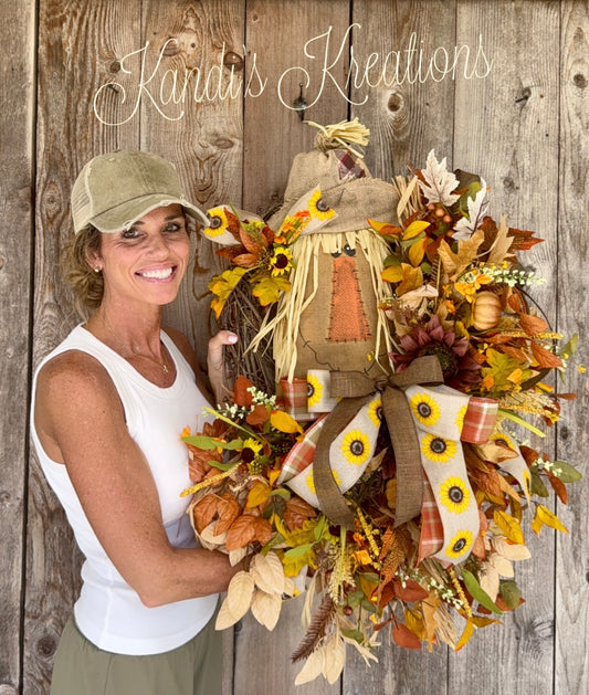 Fall scarecrow grapevine wreath