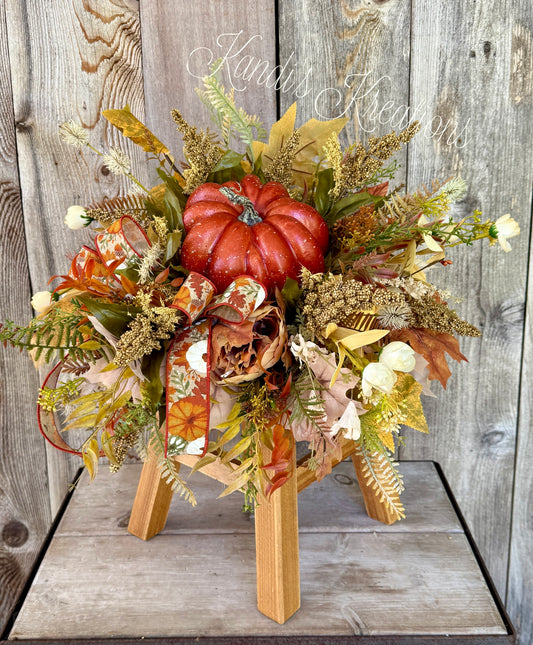 Fall floral pumpkin arrangement