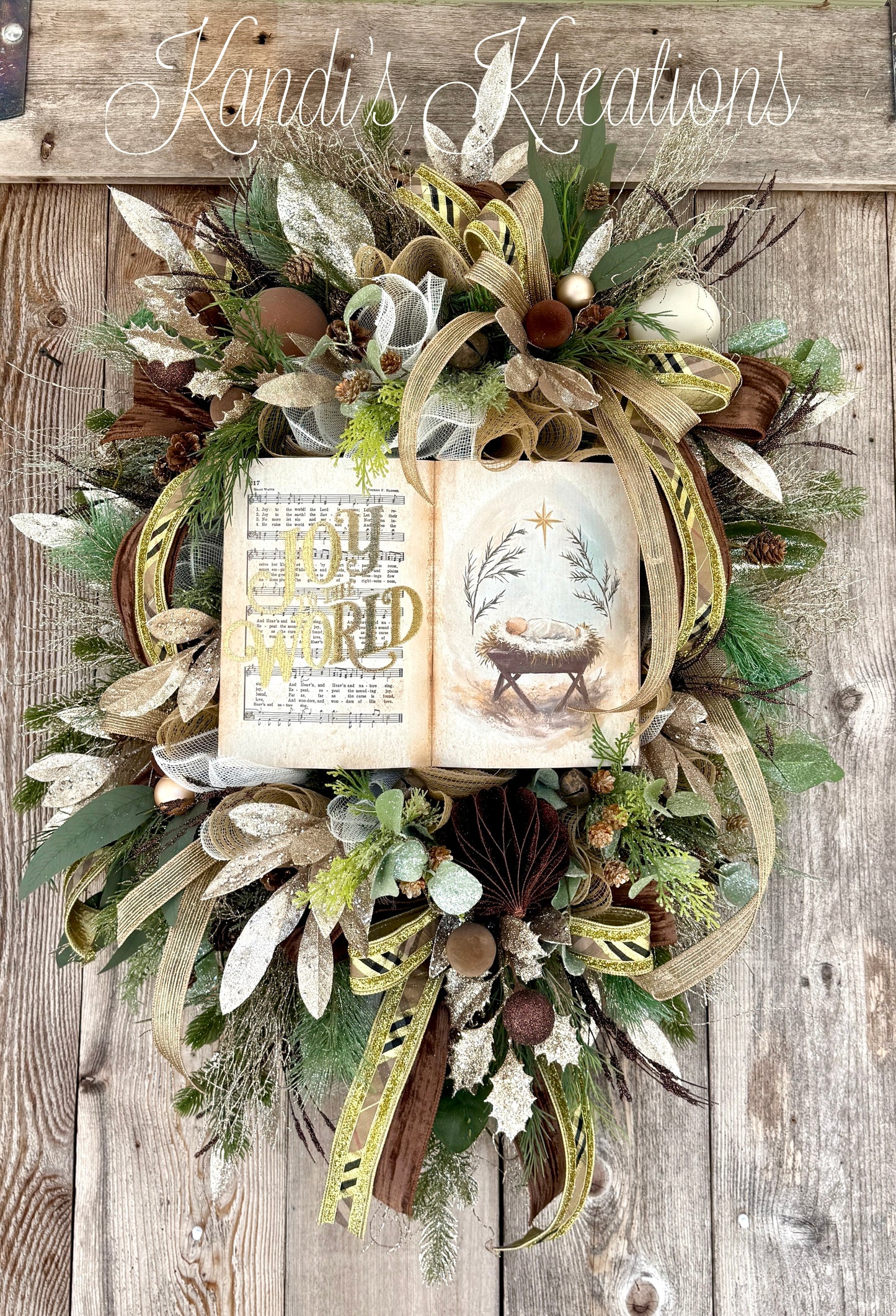 Joy to the World Christmas Wreath – Nativity & Hymnal Design