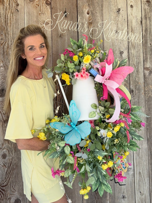 Spring Garden Watering Can Wreath