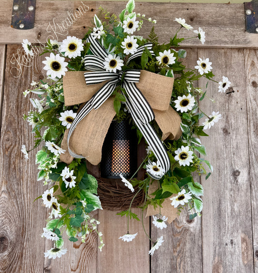 Lantern Grapevine Wreath with LED Glow