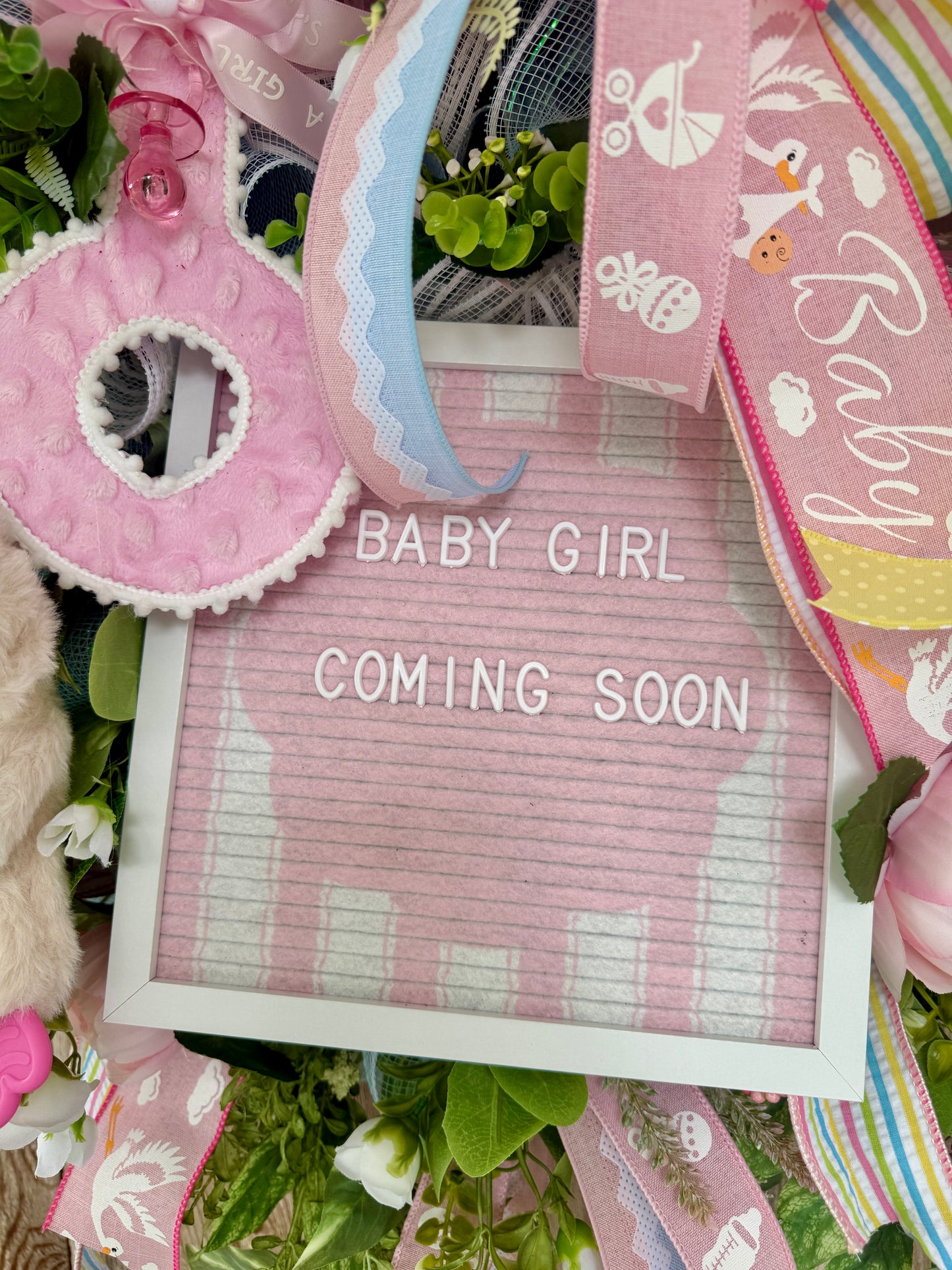 Baby Girl Keepsake Deco Mesh Wreath – Personalized Baby Shower & Nursery Door Hanger