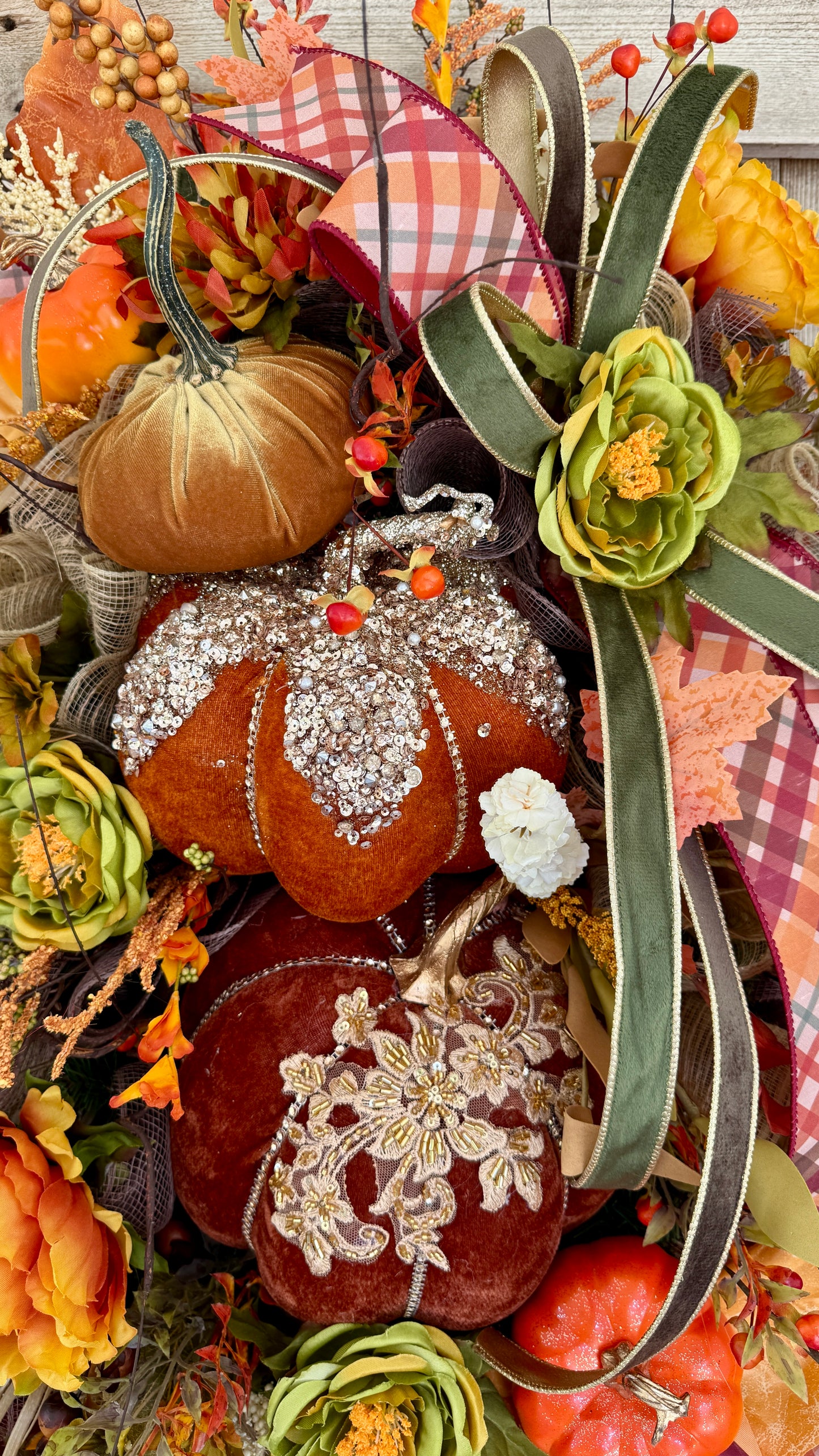 Elegant Velvet Pumpkin Fall Swag | Luxury Autumn Door Décor