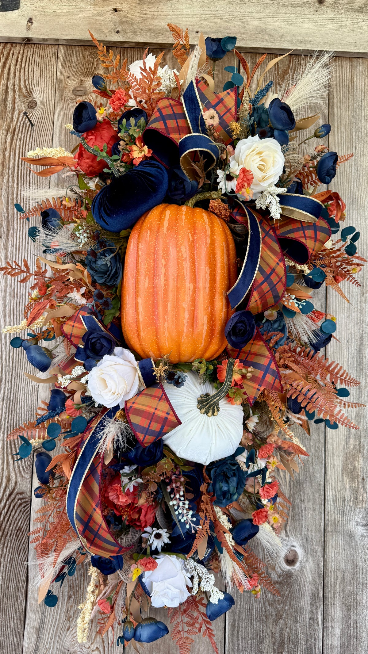 Navy & Pumpkin Luxury Fall Door Swag