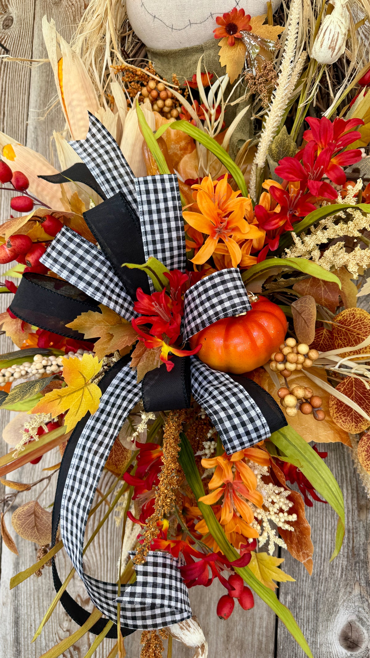Whimsical Scarecrow Grapevine Wreath | Fall Harvest Door Decor
