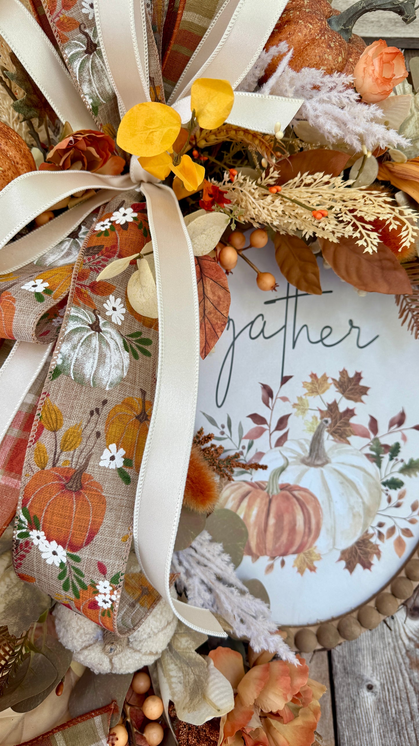 Gather Pumpkin Oval Wreath – Handmade Fall Door Decor