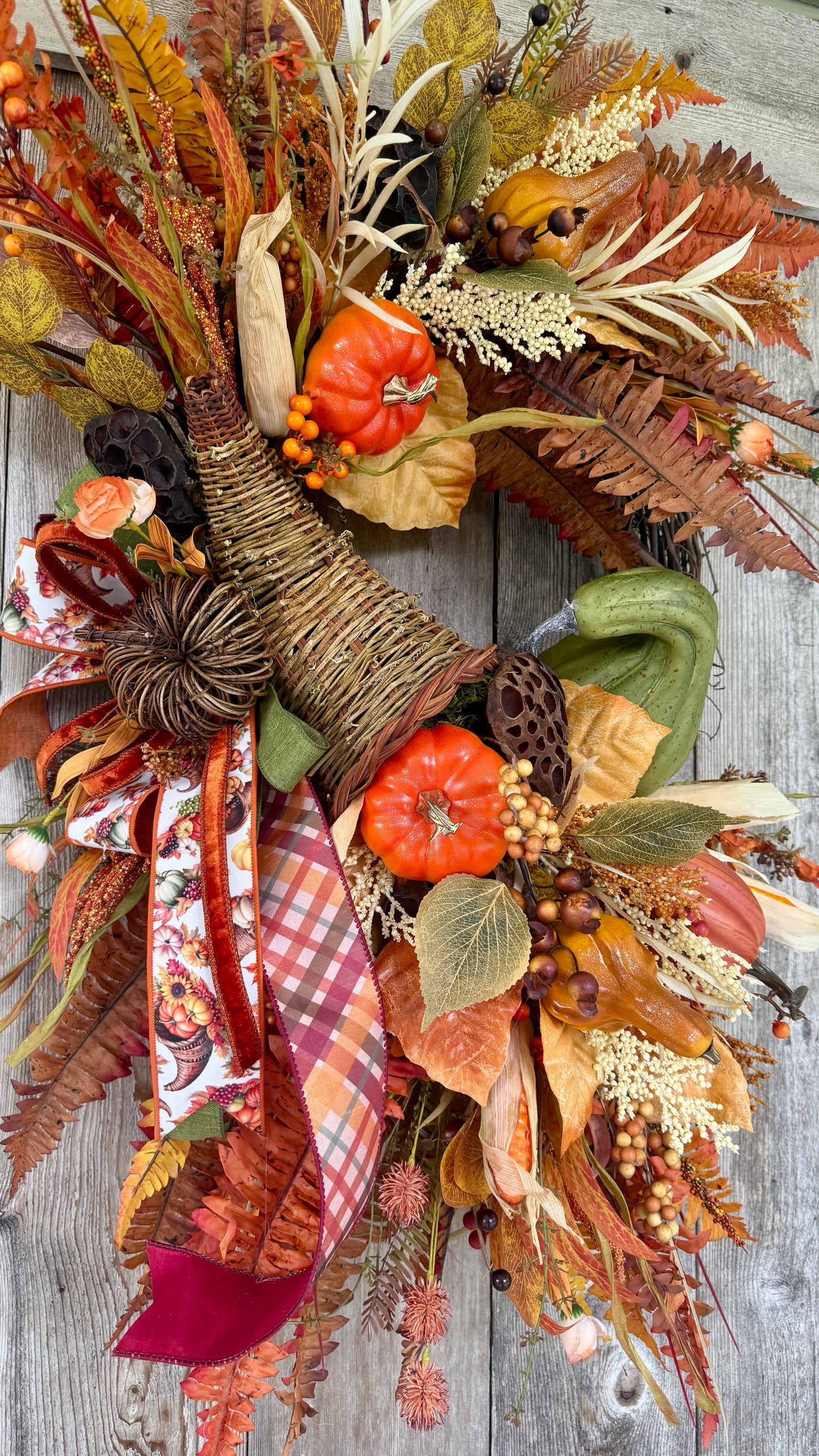 Harvest Cornucopia Grapevine Wreath – Luxury Fall & Thanksgiving Door Decor