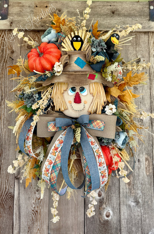 Fall scarecrow wreath ,fall decor, front door wreath, indoor wreath, outdoor wreath, fall porch decor, fall deck mesh wreath