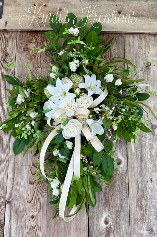 Elegant White Floral Cross – Sympathy • Wedding • Easter Decor