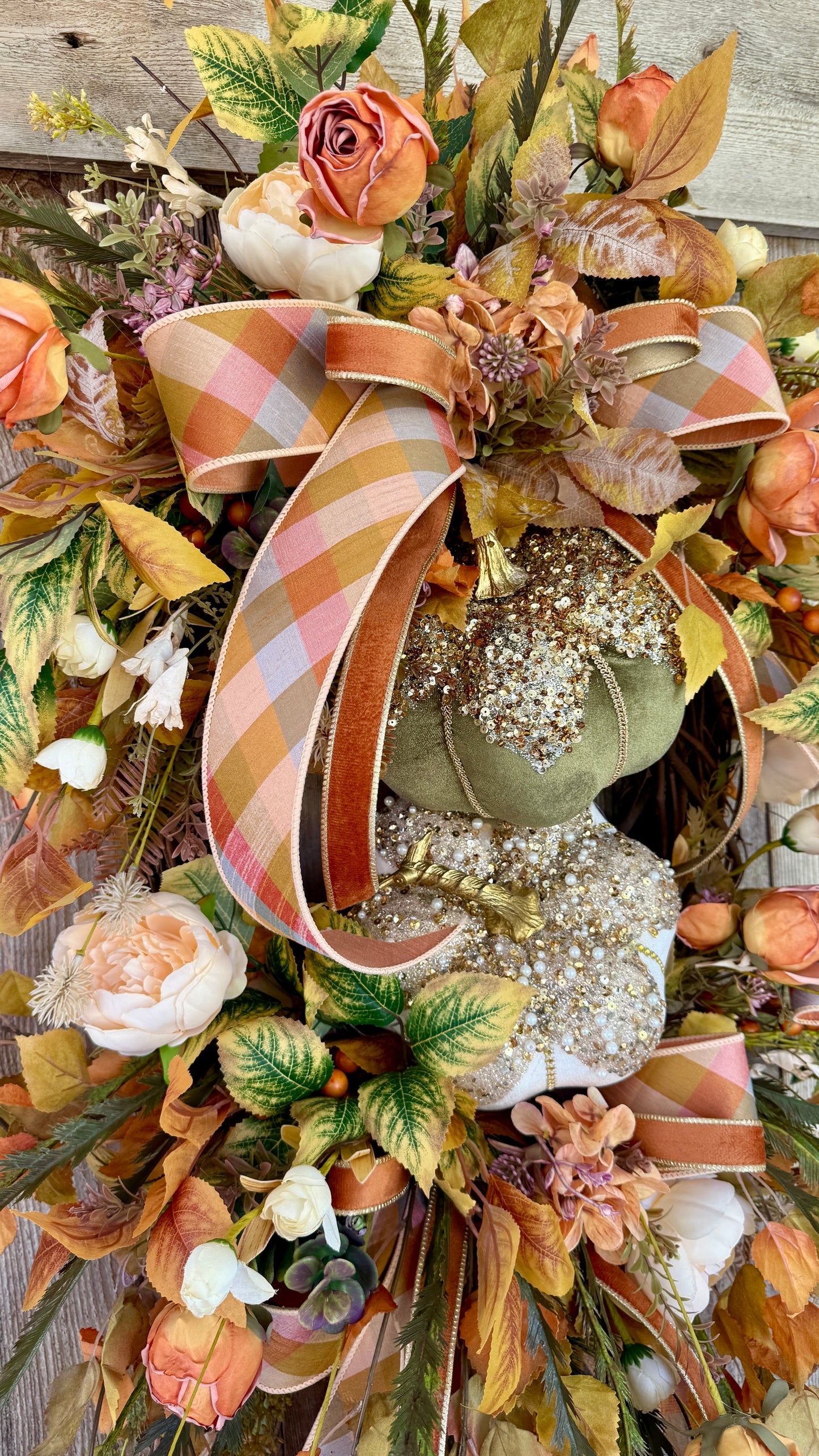 Luxury Fall Pumpkin & Rose Grapevine Wreath