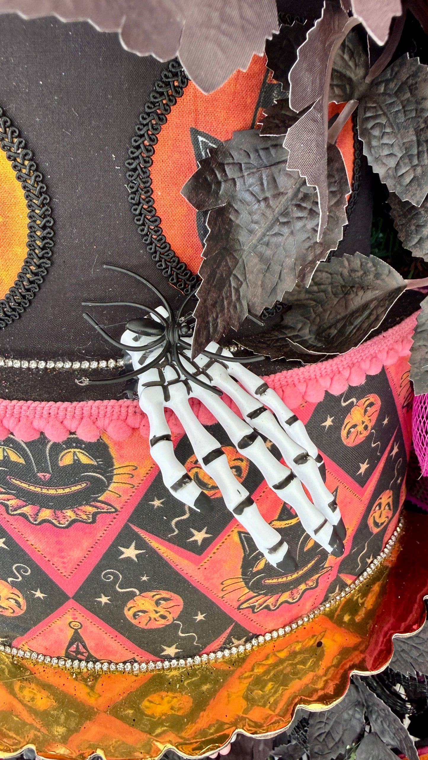 Whimsical Pink & Black Halloween Deco Mesh Wreath