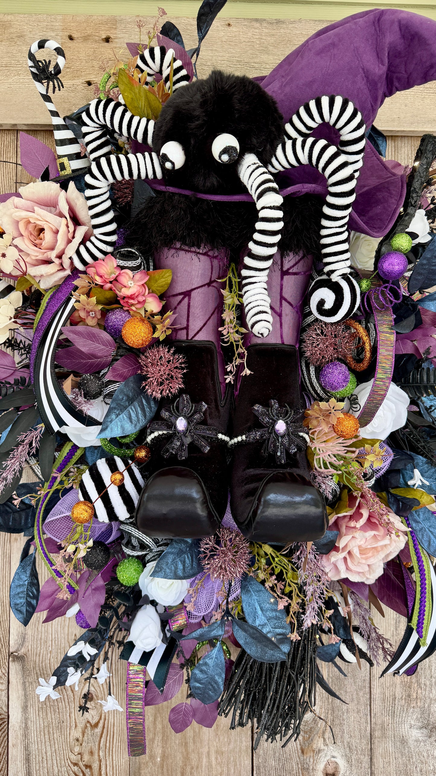 Whimsical Witch & Spider Light-Up Halloween Wreath