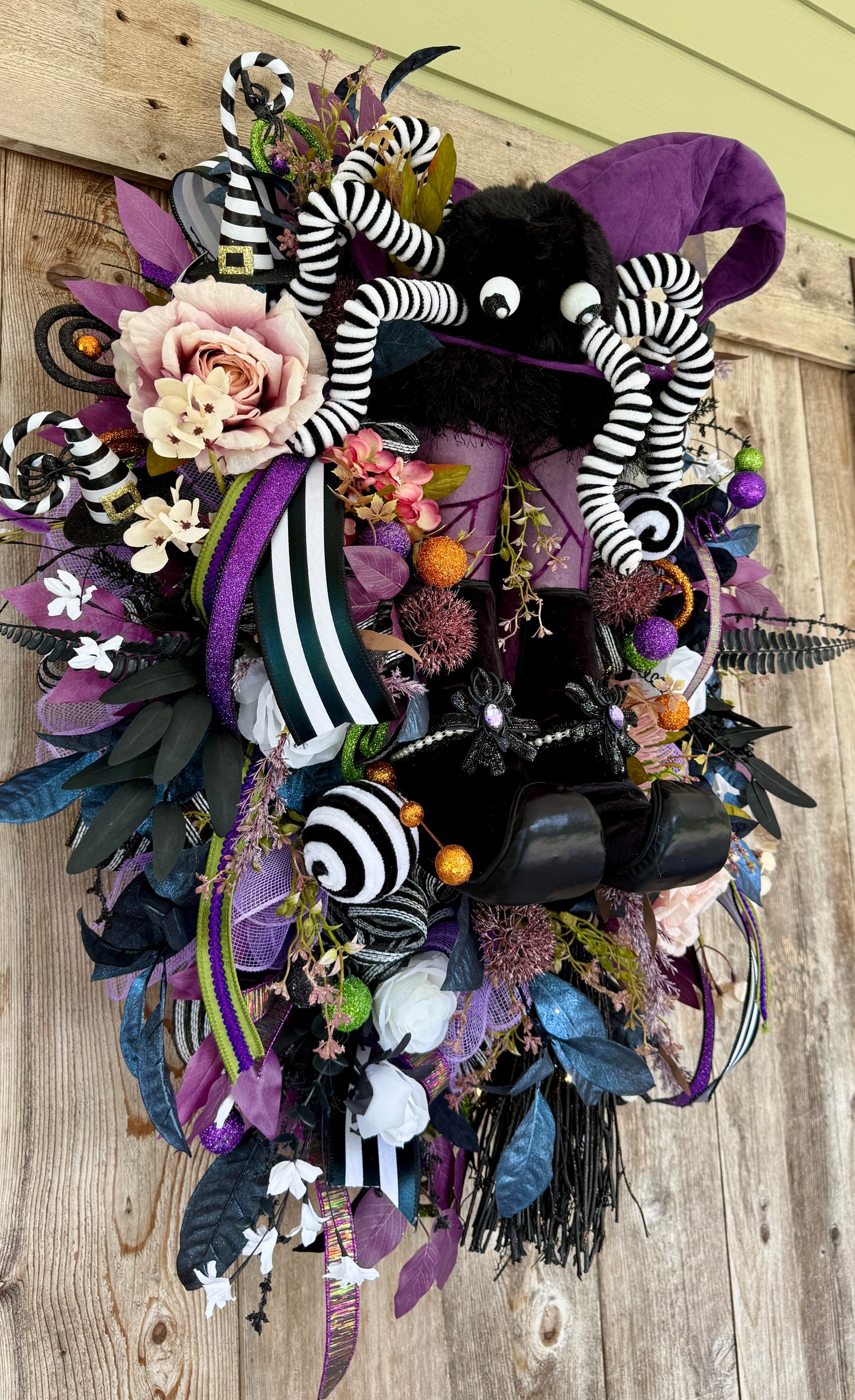 Whimsical Witch & Spider Light-Up Halloween Wreath