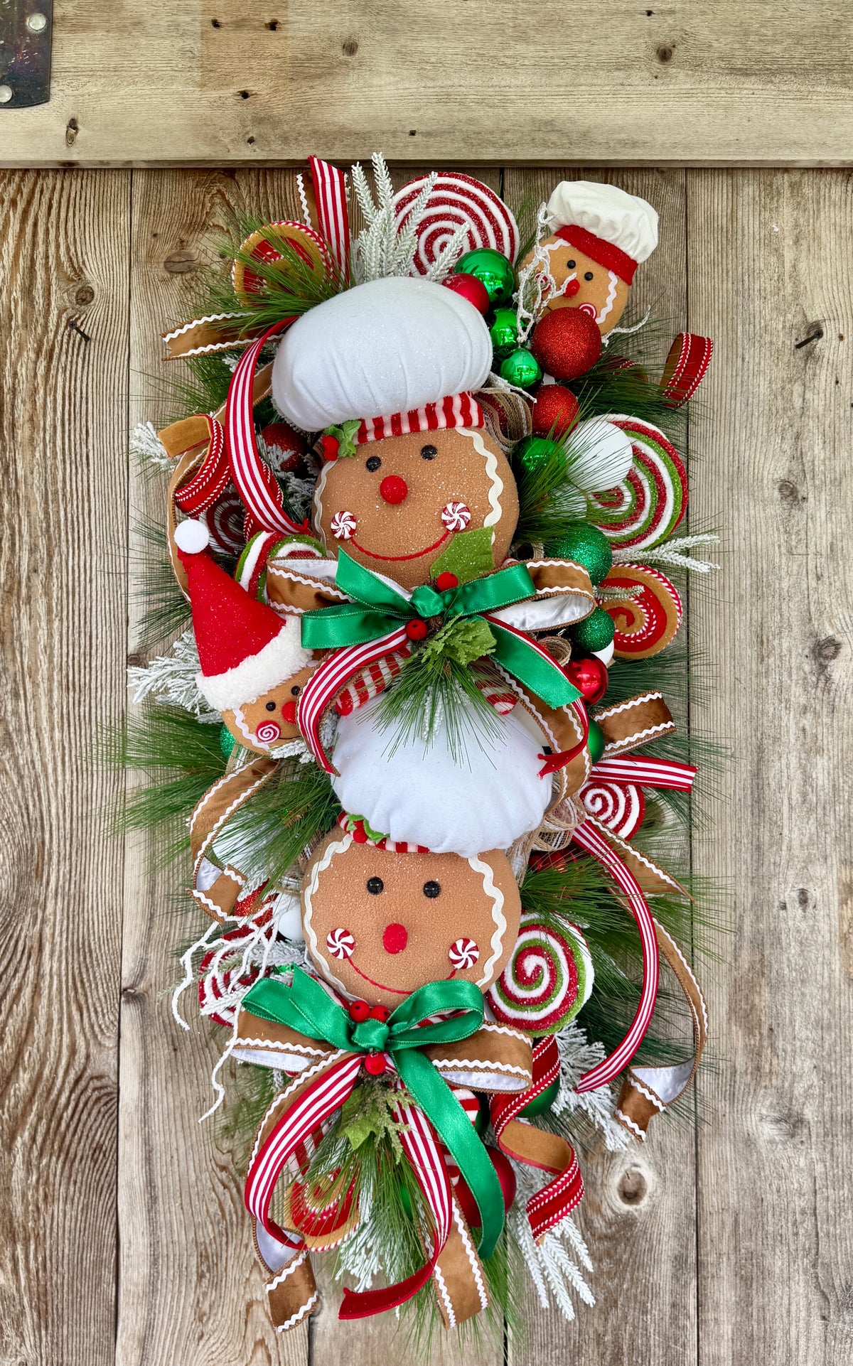 Gingerbread Christmas Swag | Whimsical Christmas Door Decor | Peppermint Candy Holiday Swag | Gingerbread Baker Decoration