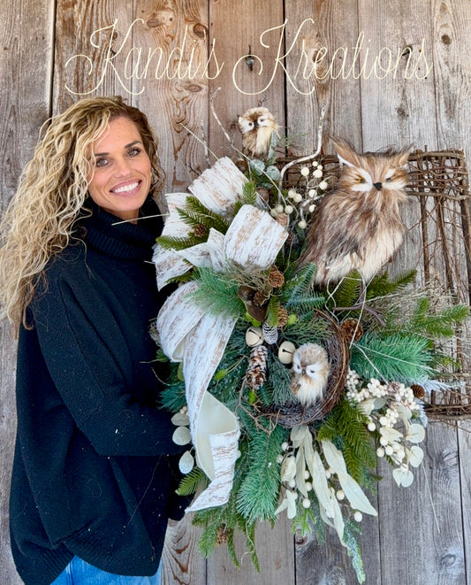 Winter owl grapevine wreath