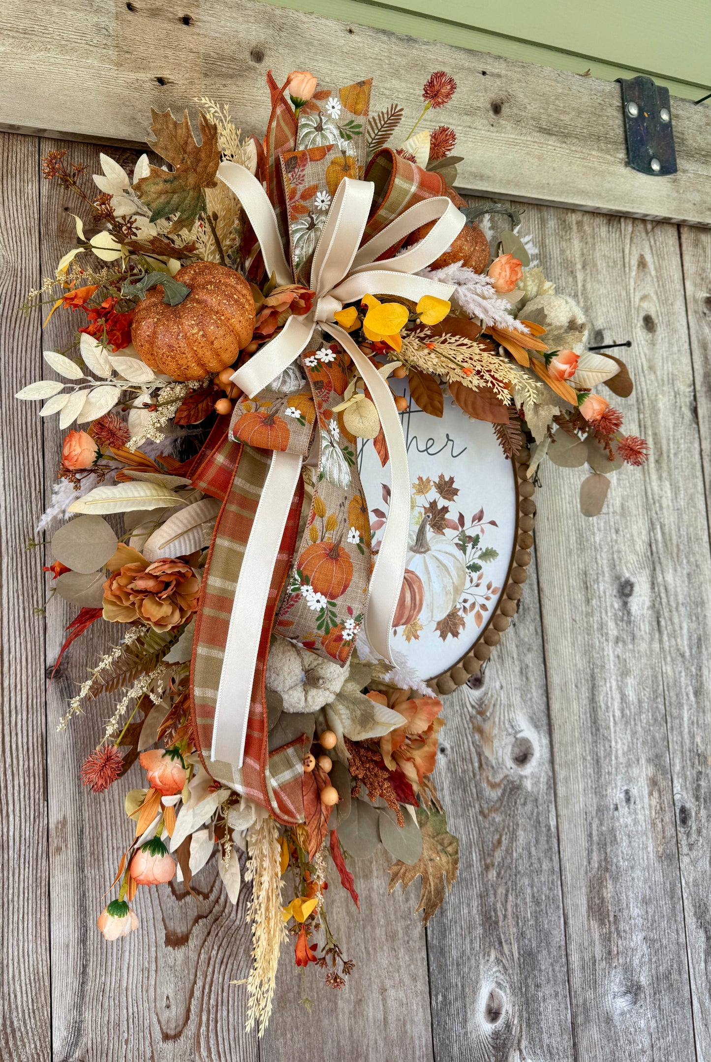 Gather Pumpkin Oval Wreath – Handmade Fall Door Decor