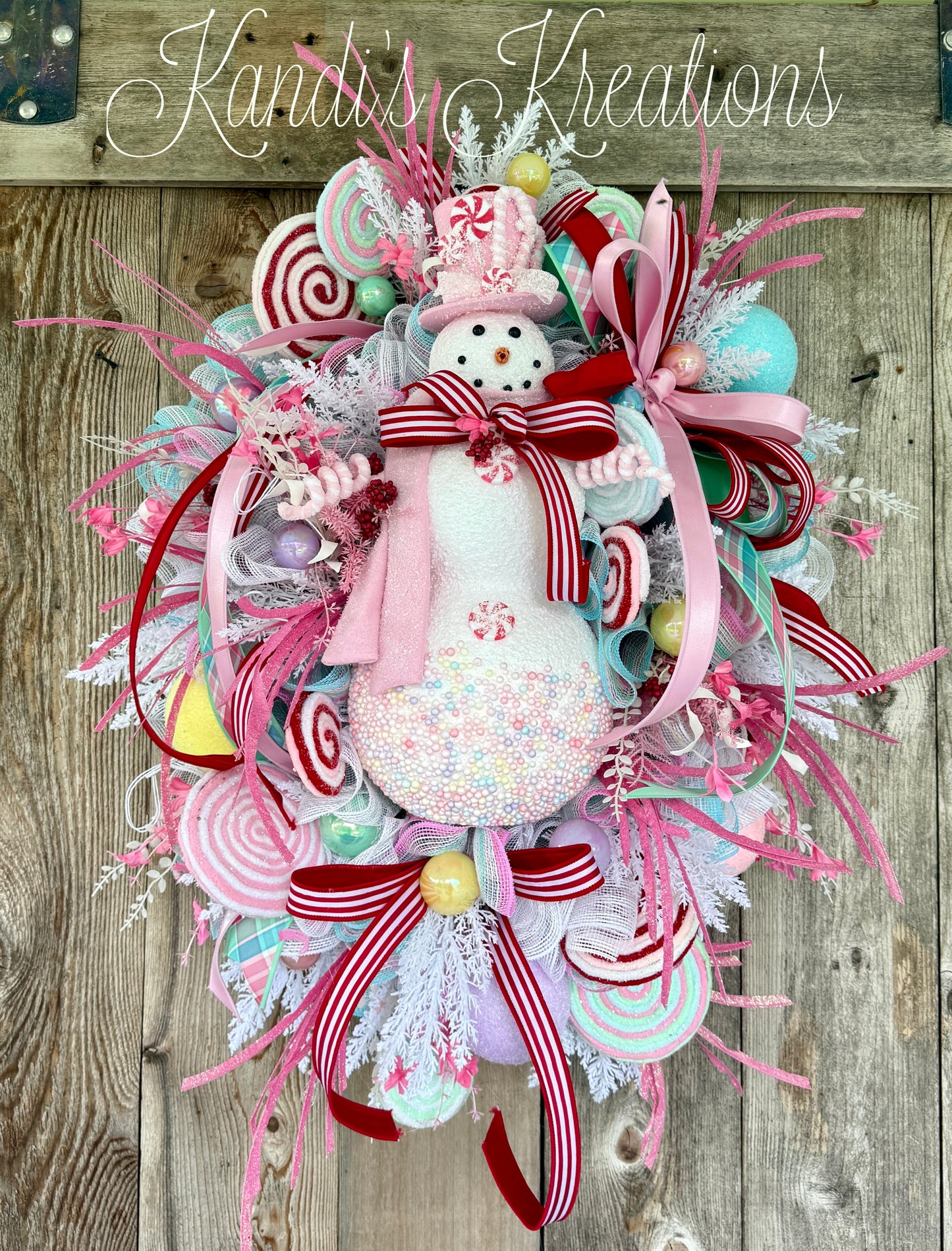 Whimsical Candyland Snowman Wreath