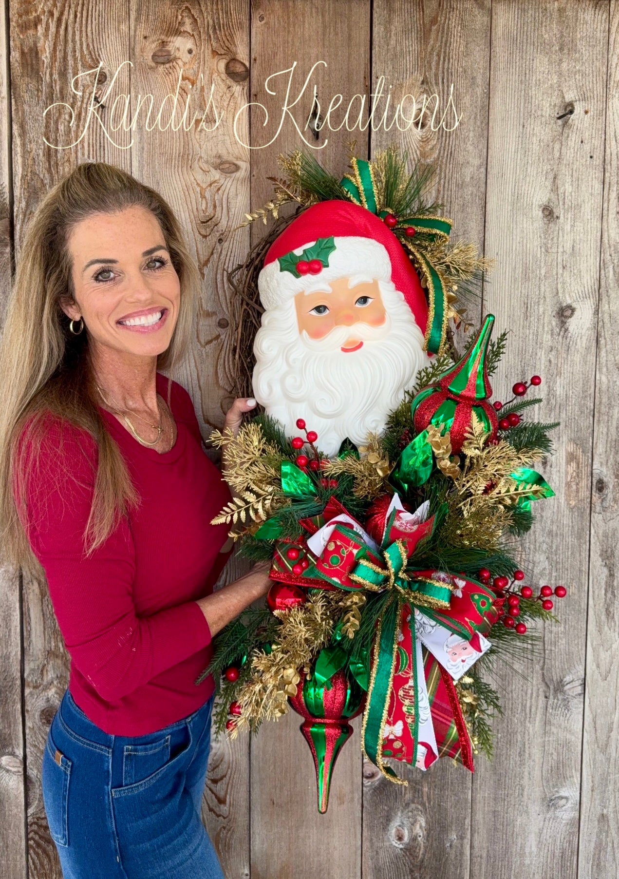 Light up retro Santa Christmas wreath