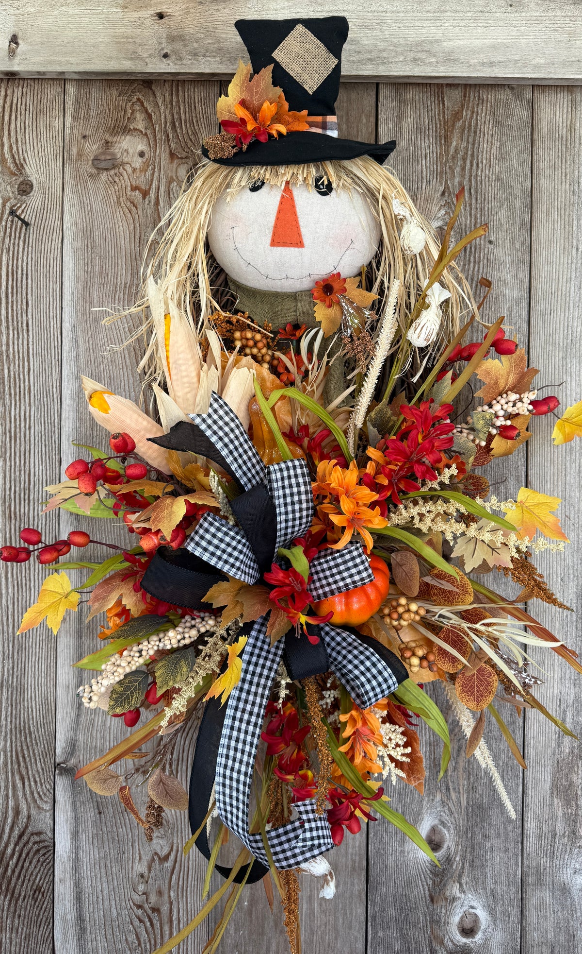 Whimsical Scarecrow Grapevine Wreath | Fall Harvest Door Decor