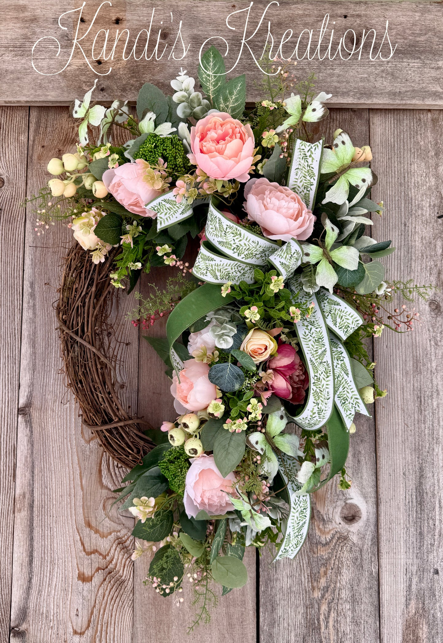 Blush Garden Grapevine Crescent Wreath