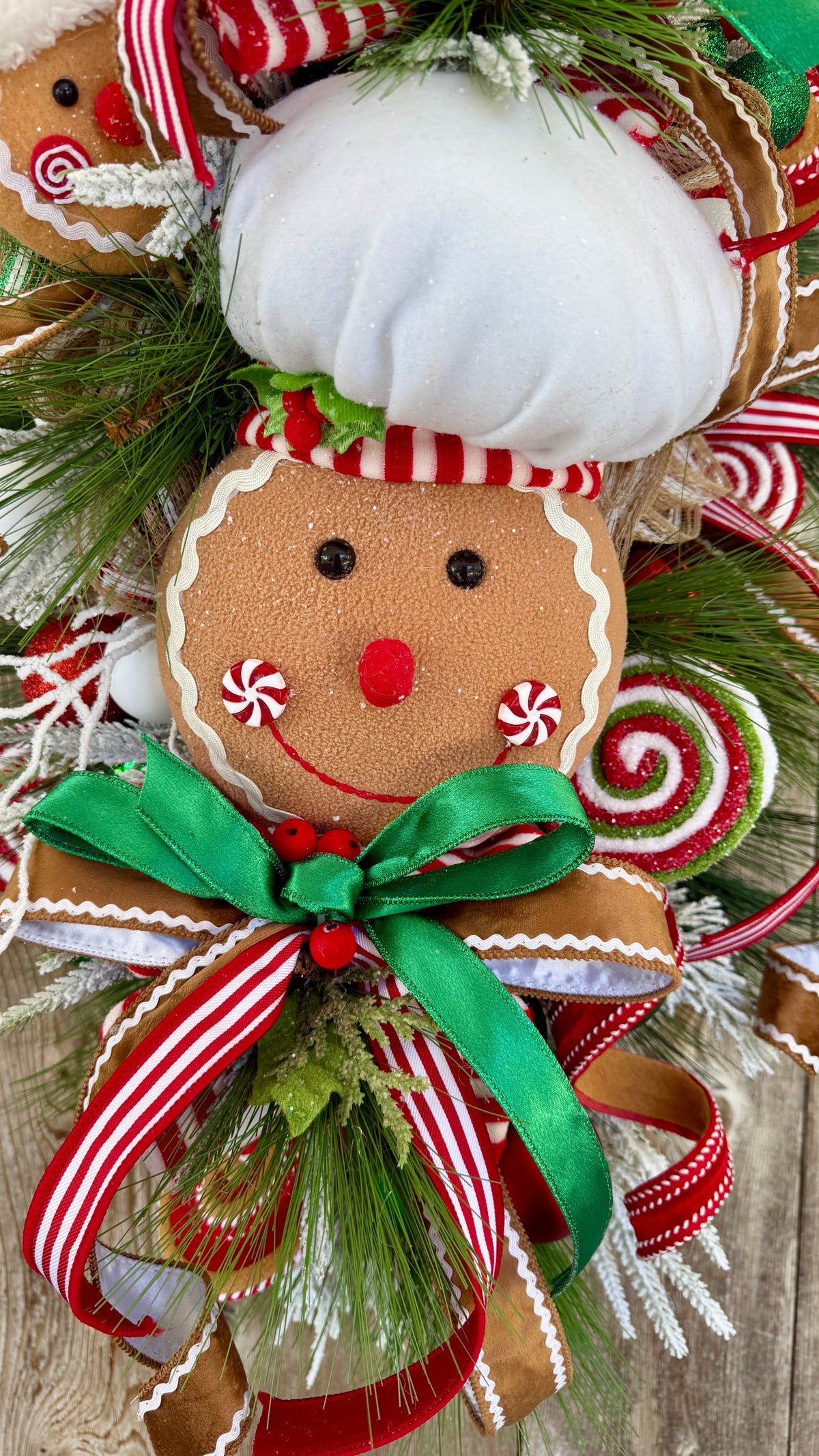 Gingerbread Christmas Swag | Whimsical Christmas Door Decor | Peppermint Candy Holiday Swag | Gingerbread Baker Decoration