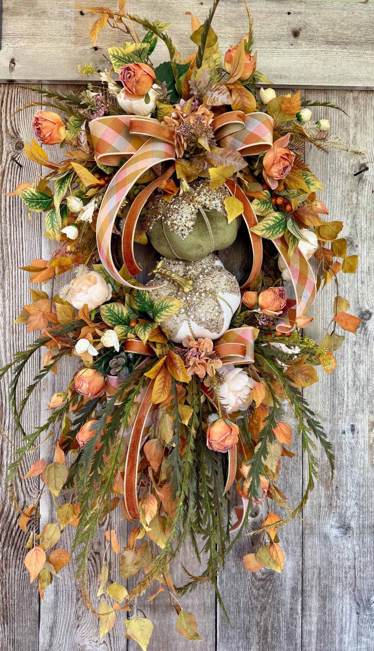 Luxury Fall Pumpkin & Rose Grapevine Wreath