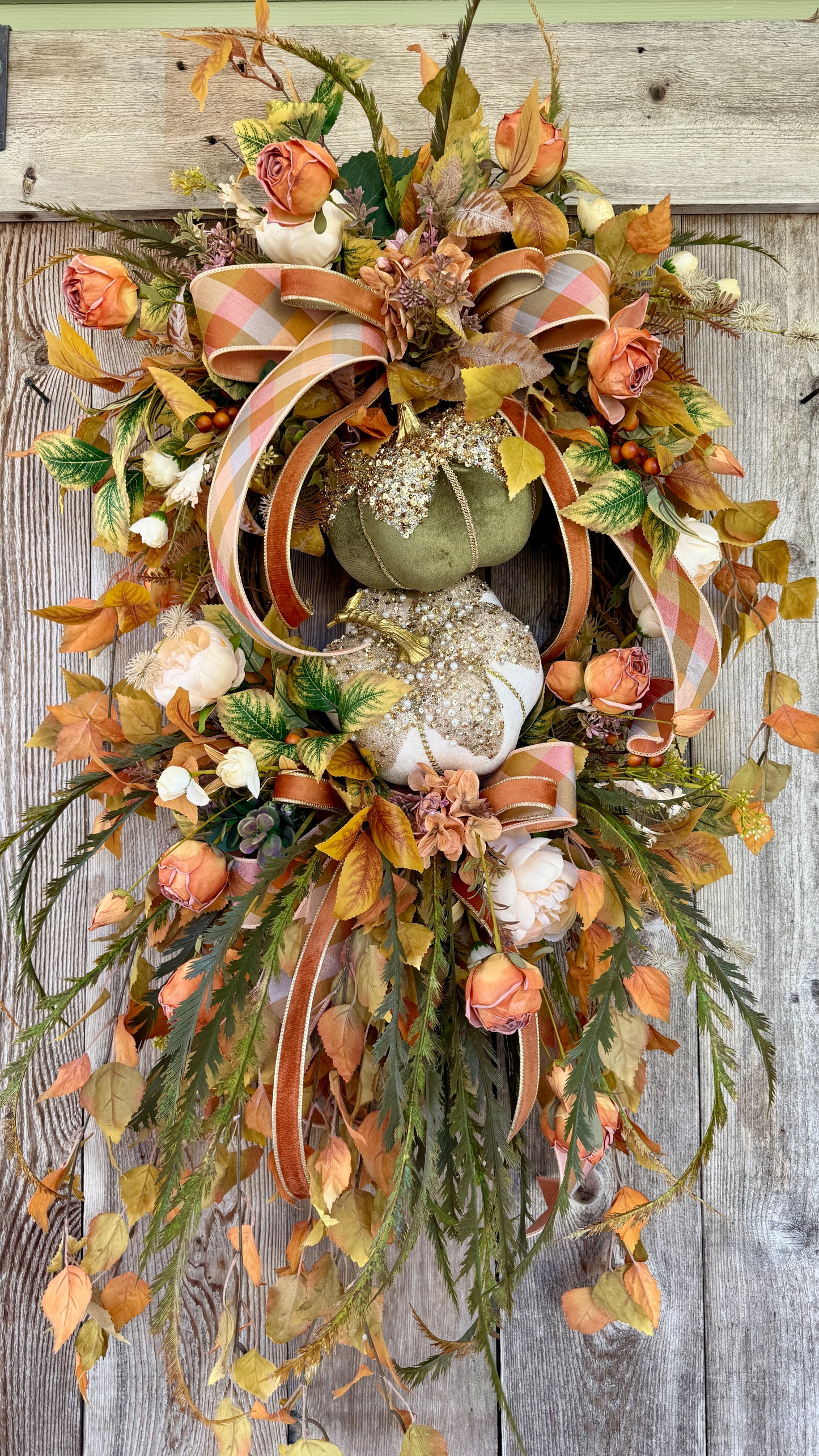 Luxury Fall Pumpkin & Rose Grapevine Wreath