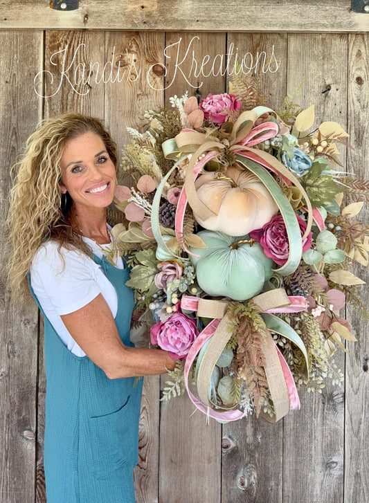 Velvet Pumpkin & Peony Fall Wreath