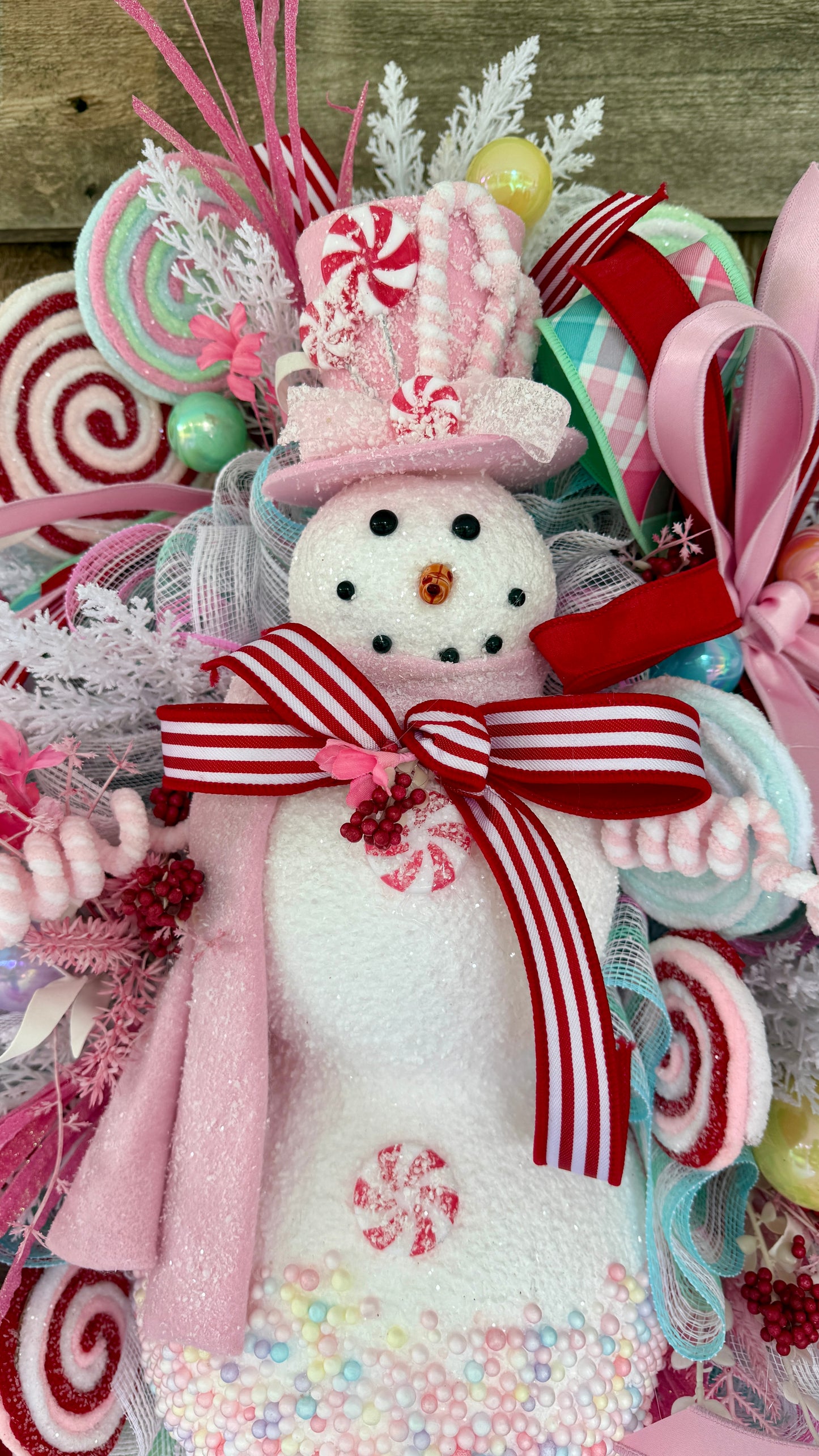 Whimsical Candyland Snowman Wreath
