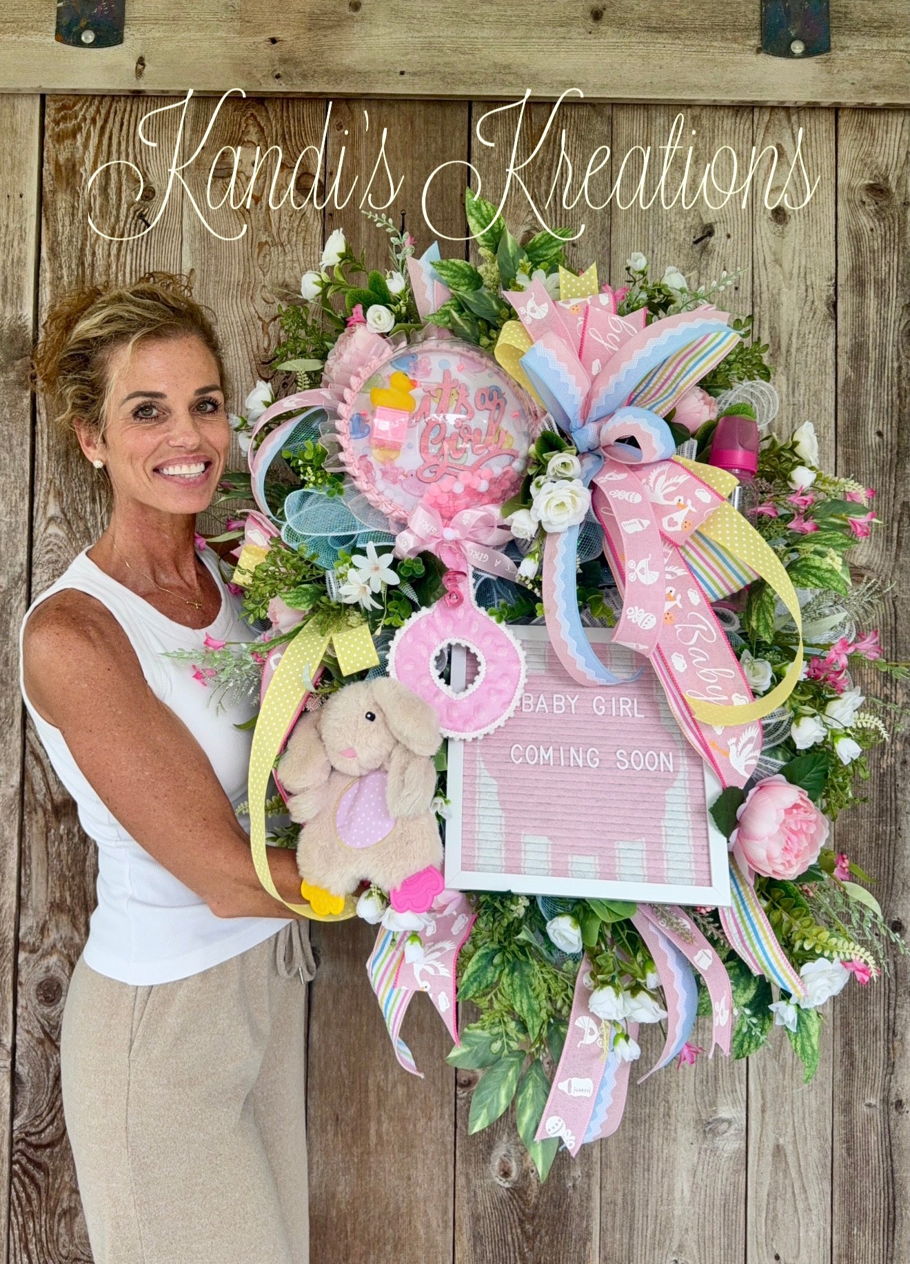 Baby Girl Keepsake Deco Mesh Wreath – Personalized Baby Shower & Nursery Door Hanger