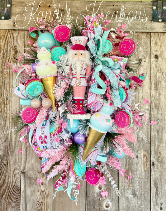 XL whimsical candy land nutcracker wreath