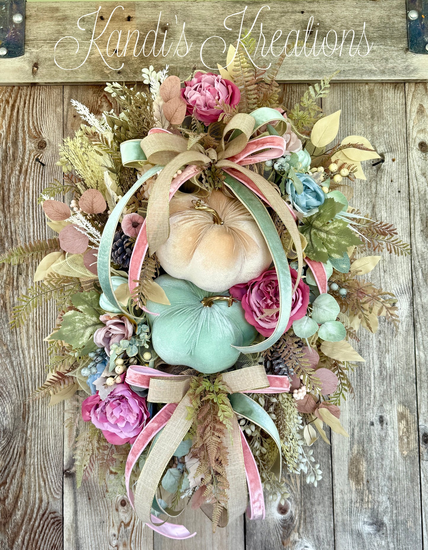 Velvet Pumpkin & Peony Fall Wreath