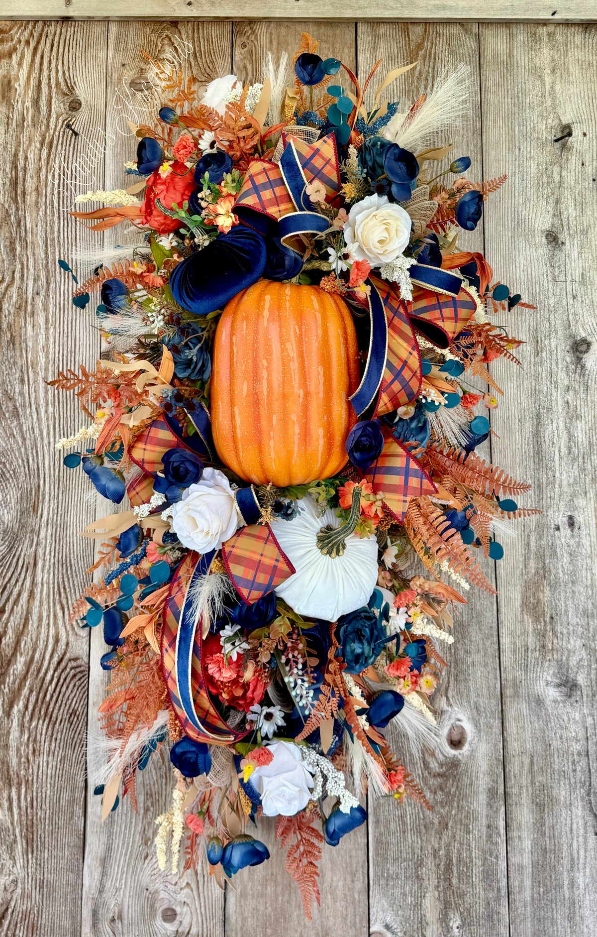 Navy & Pumpkin Luxury Fall Door Swag