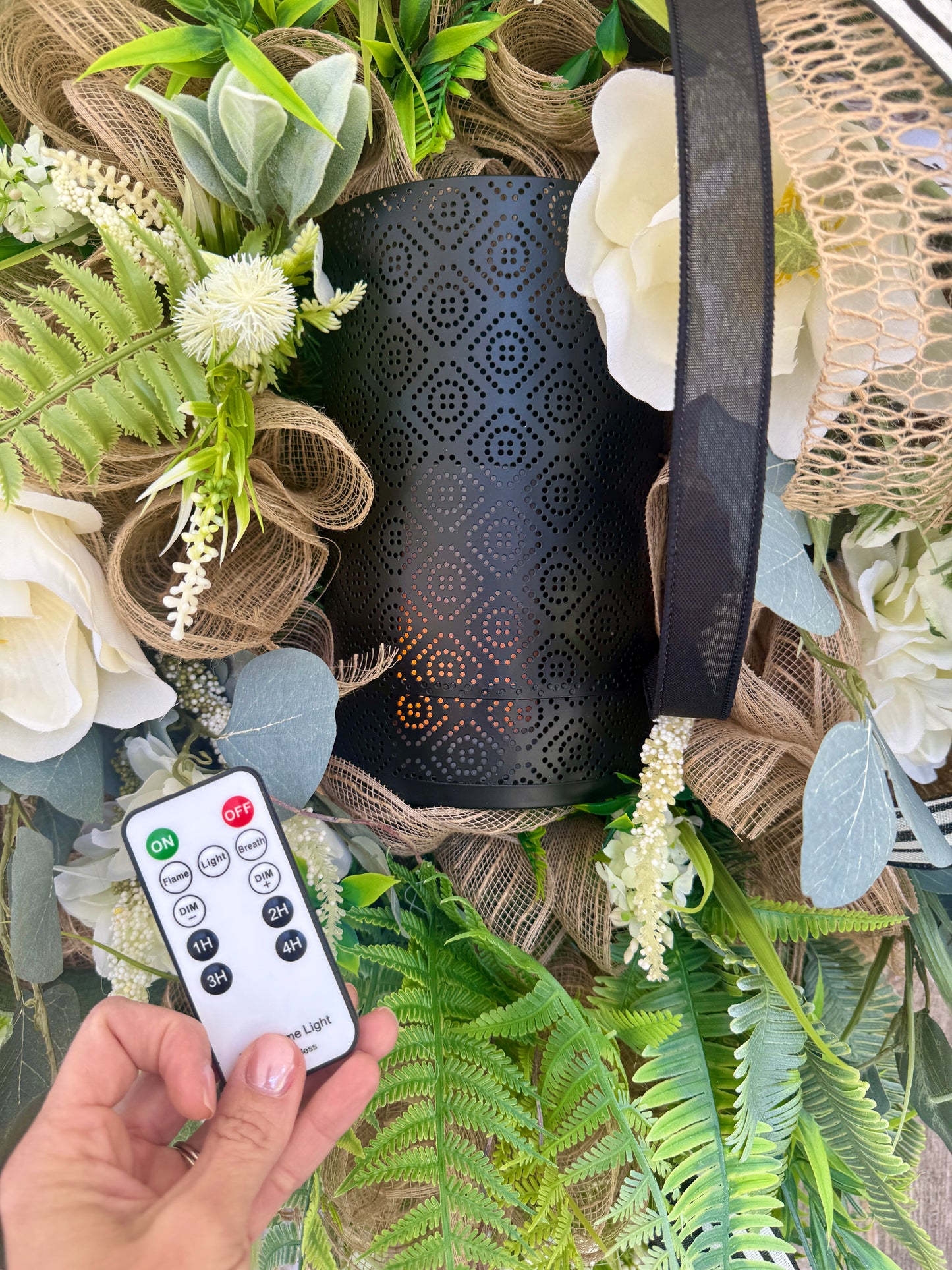Elegant Garden Lantern Wreath