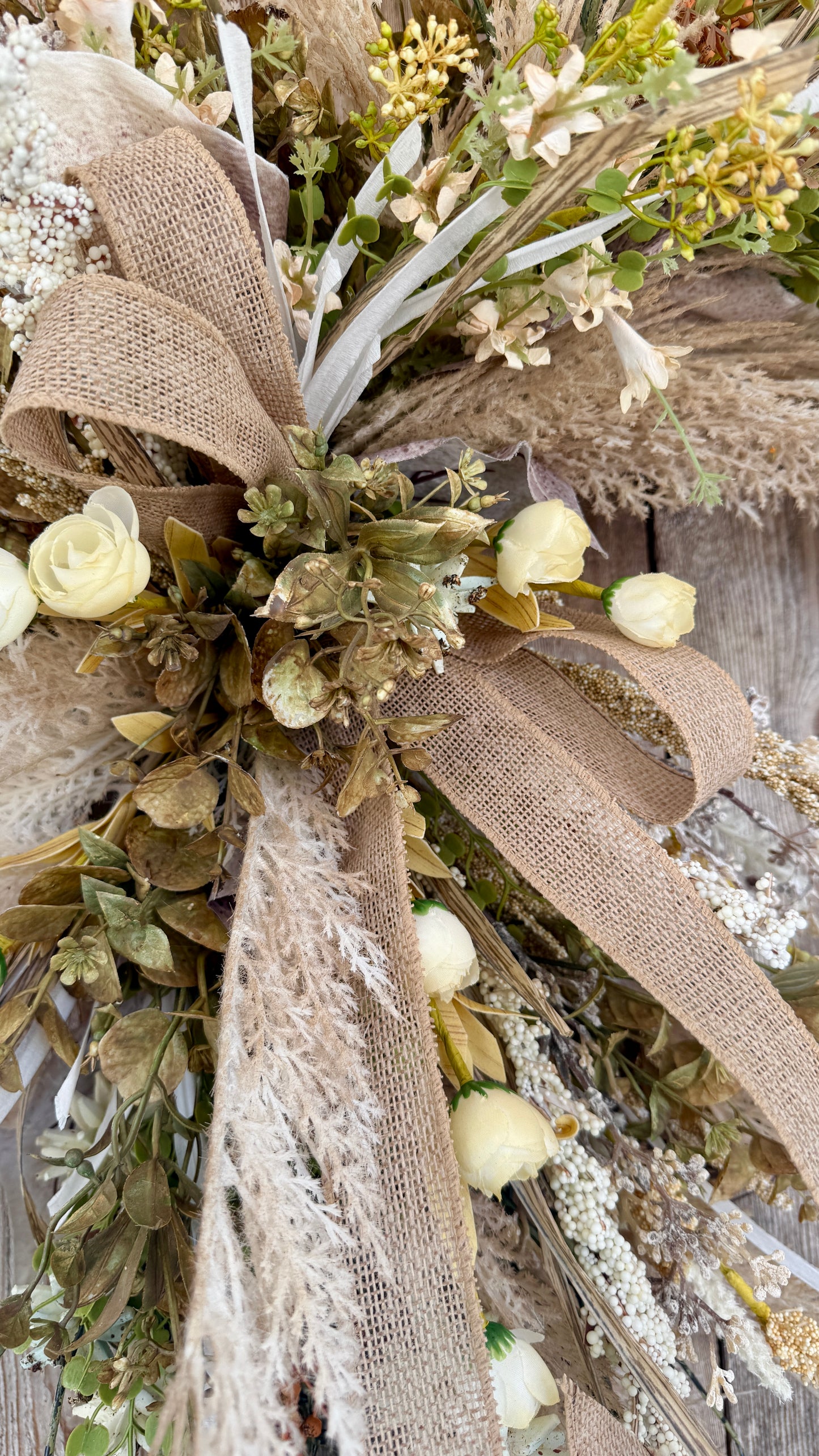 Neutral Pampas Grass Grapevine Wreath | Rustic Farmhouse Front Door Wreath | Everyday Floral Wreath | Boho Door Hanger | Year-Round Home Decor