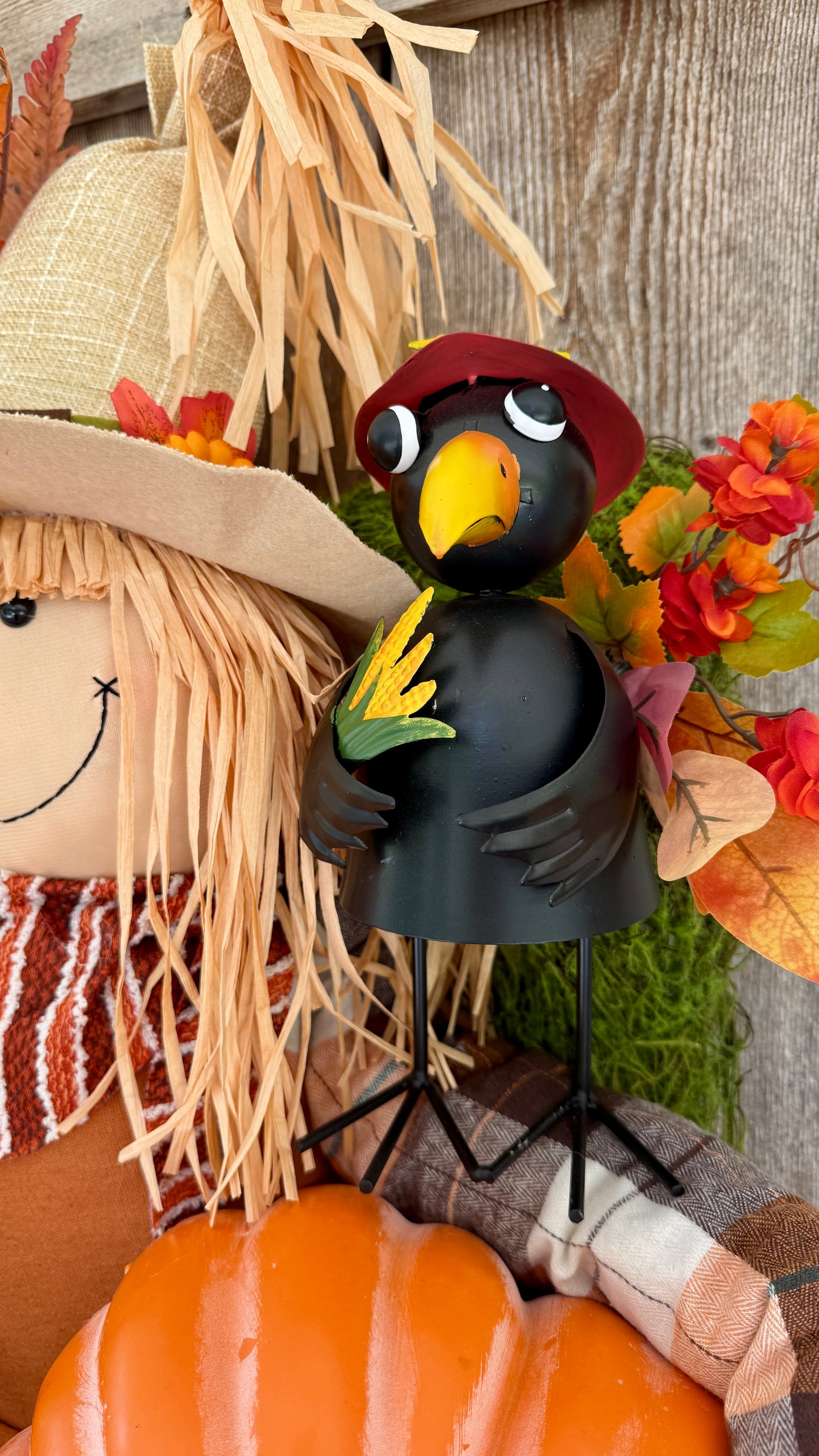 Whimsical Scarecrow Fall Wreath | Pumpkin & Sunflower Autumn Door Hanger | Handmade Harvest Front Door Decor | Thanksgiving Porch Decoration