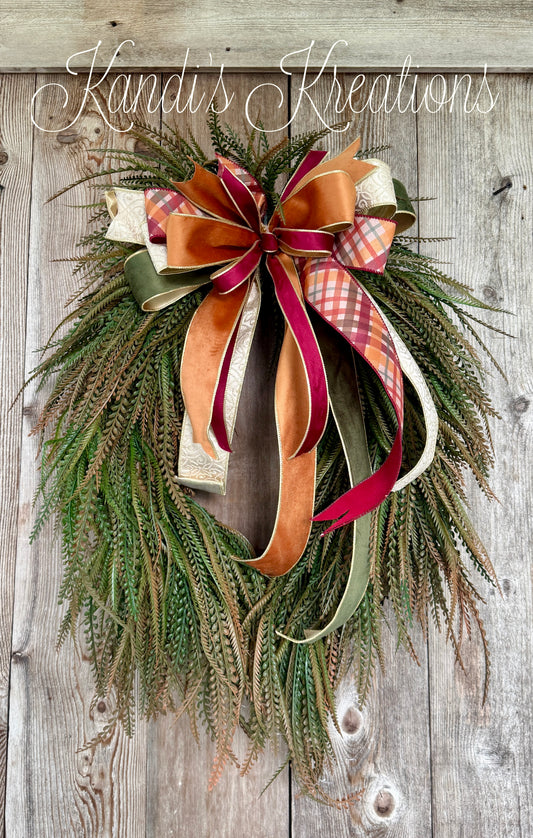 Fall button fern wreath with designer bow