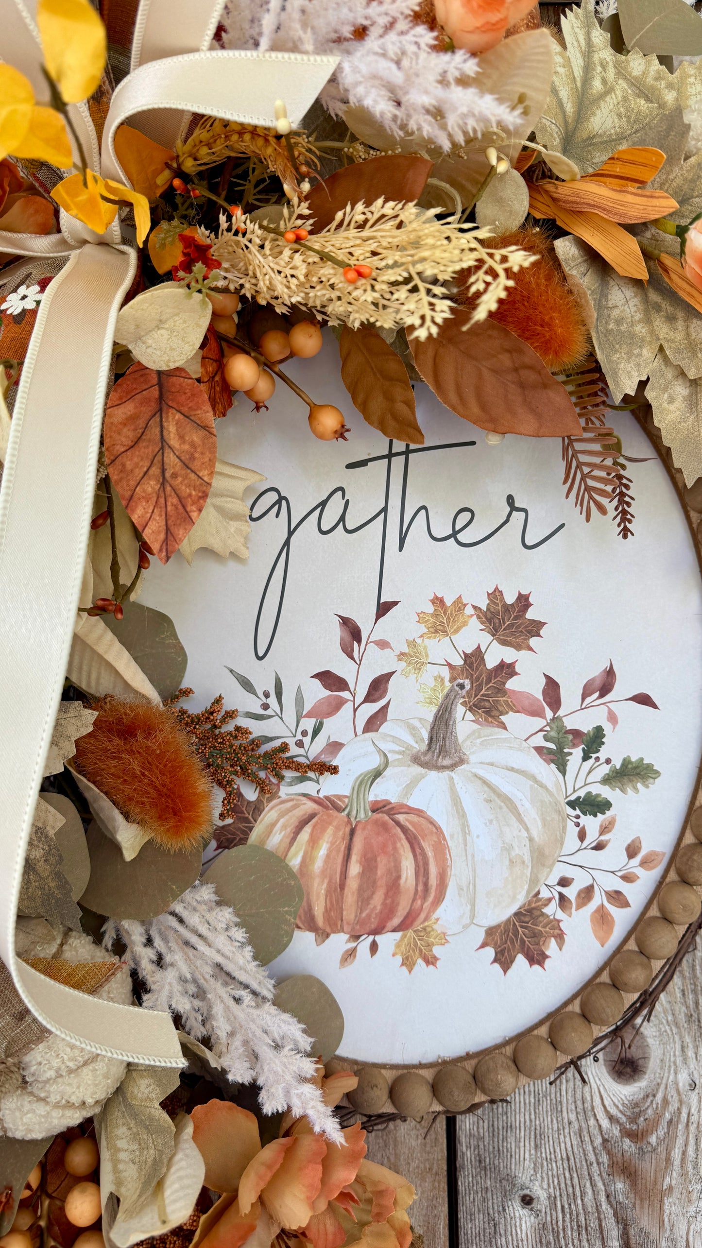 Gather Pumpkin Oval Wreath – Handmade Fall Door Decor