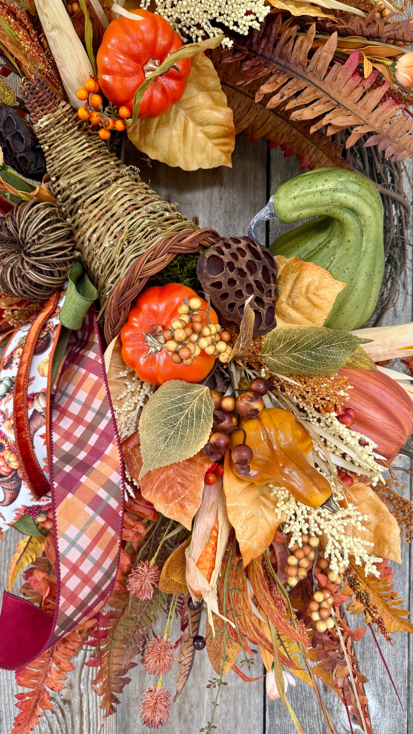 Harvest Cornucopia Grapevine Wreath – Luxury Fall & Thanksgiving Door Decor